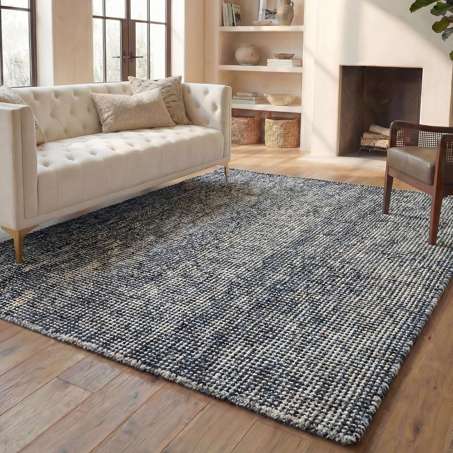 image:imageSAFAVIEH Area Rug 8x10 Abstract Collection Large Light Grey amp Ivory Handmade Wool Ideal for Living Room Bedroom Office Dining Space ABT468FBlackGrey