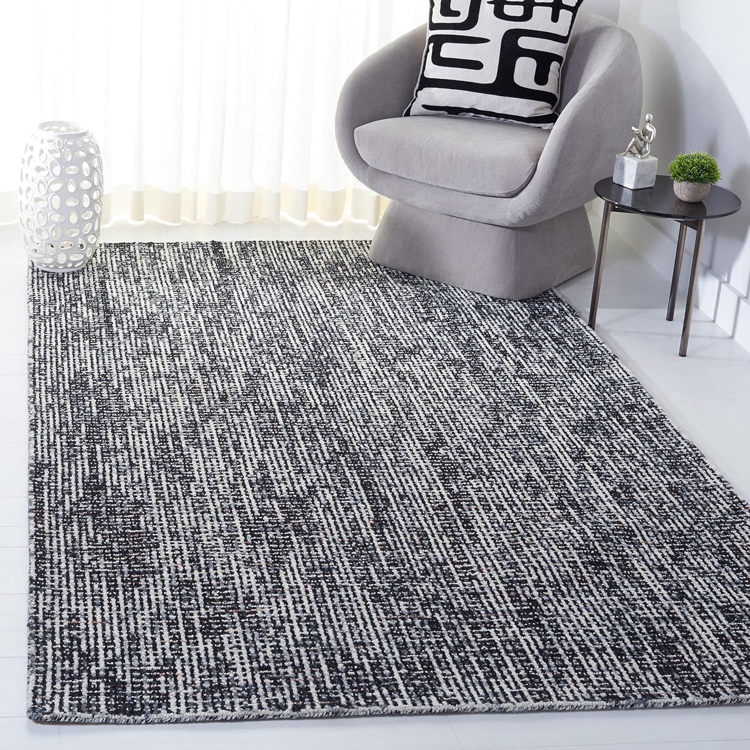 image:imageSAFAVIEH Area Rug 8x10 Abstract Collection Large Light Grey amp Ivory Handmade Wool Ideal for Living Room Bedroom Office Dining Space ABT468FBlackGrey