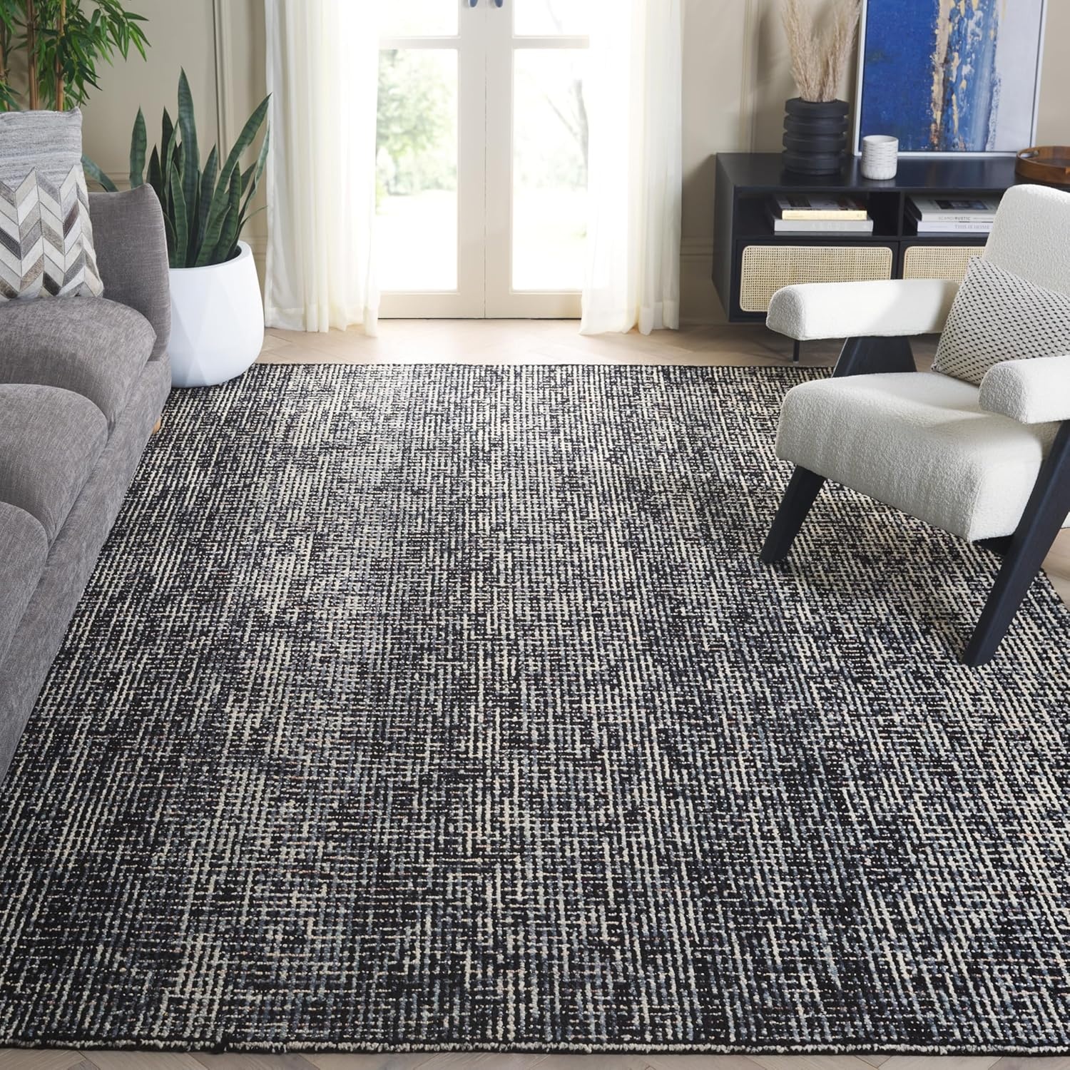image:imageSAFAVIEH Area Rug 8x10 Abstract Collection Large Light Grey amp Ivory Handmade Wool Ideal for Living Room Bedroom Office Dining Space ABT468FBlackGrey