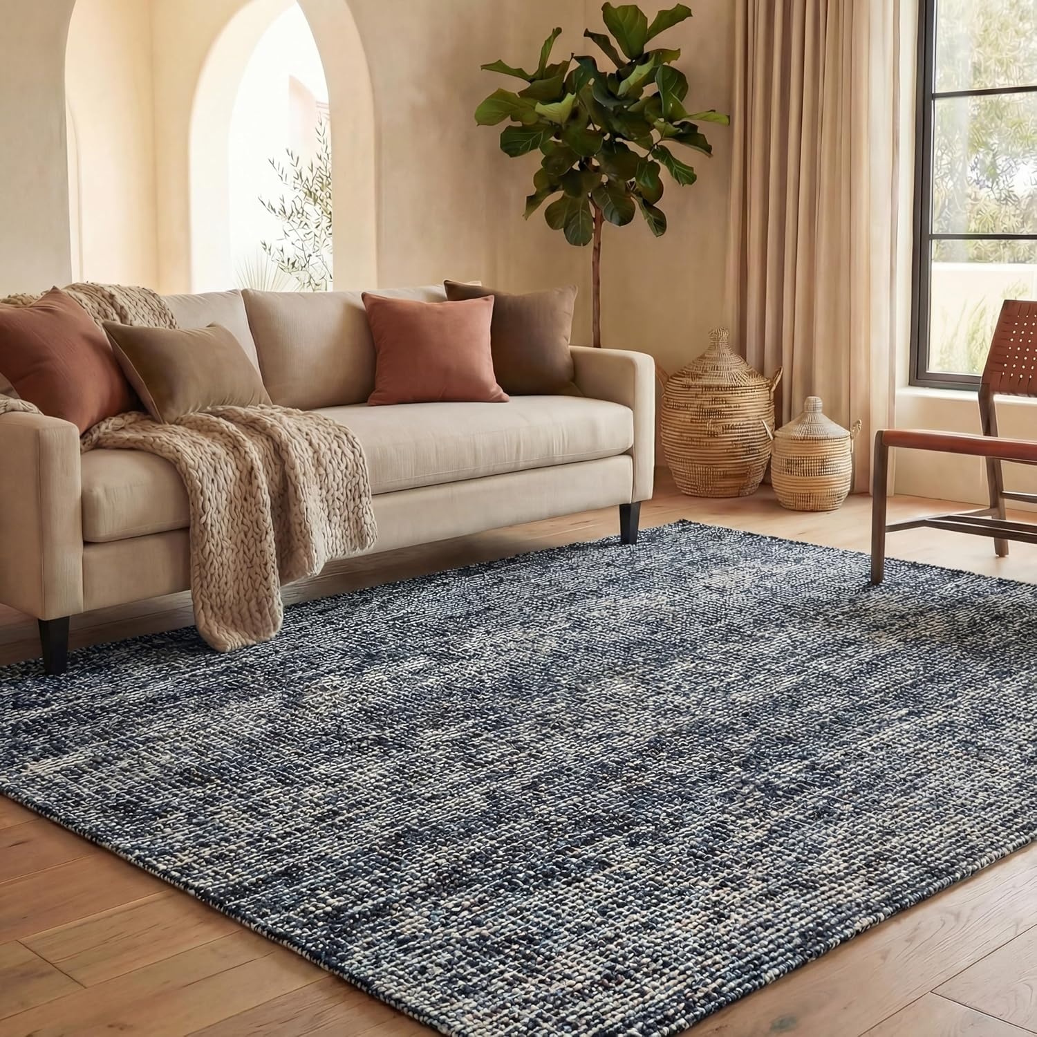 image:imageSAFAVIEH Area Rug 8x10 Abstract Collection Large Light Grey amp Ivory Handmade Wool Ideal for Living Room Bedroom Office Dining Space ABT468FBlackGrey