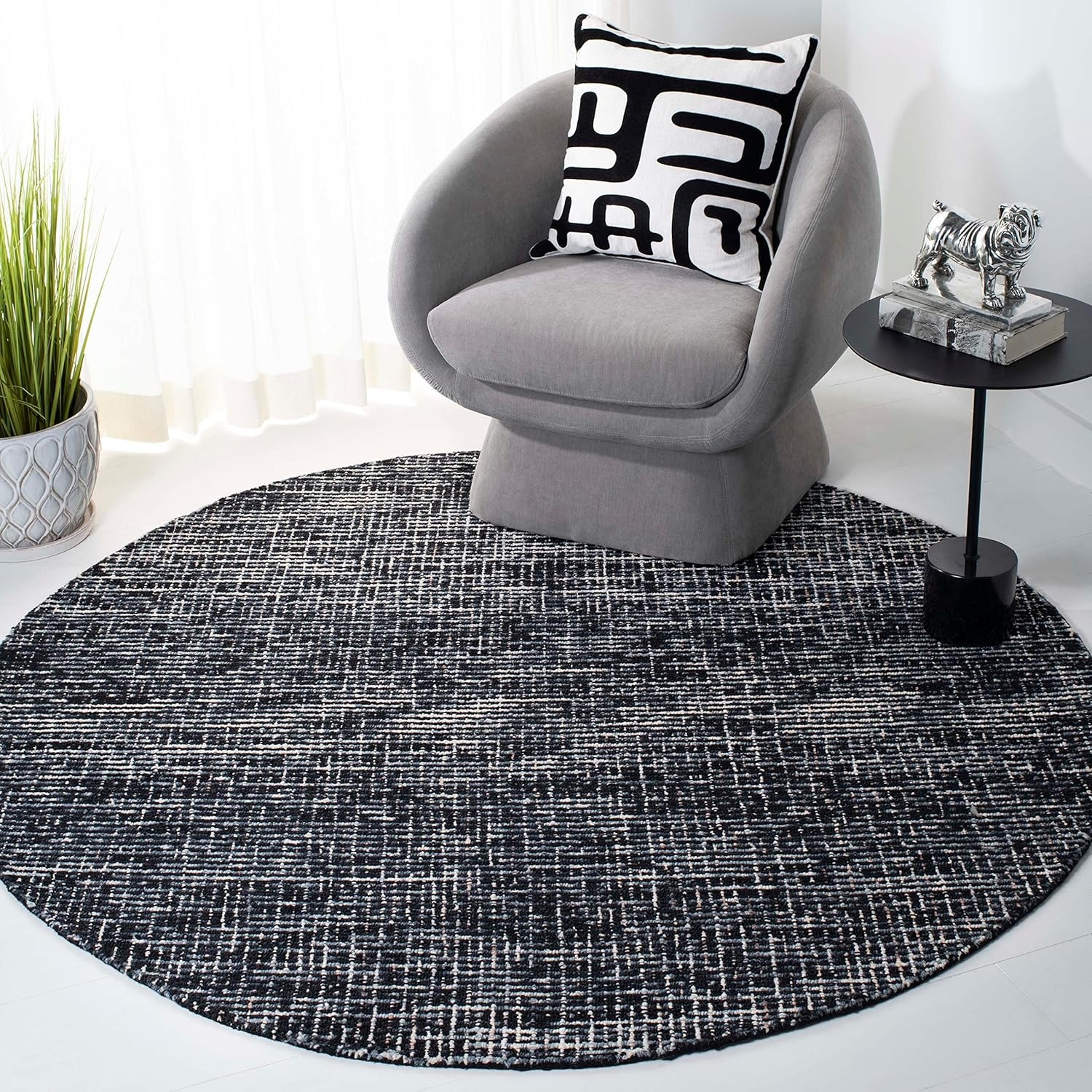 image:imageSAFAVIEH Area Rug 8x10 Abstract Collection Large Light Grey amp Ivory Handmade Wool Ideal for Living Room Bedroom Office Dining Space ABT468FBlackGrey