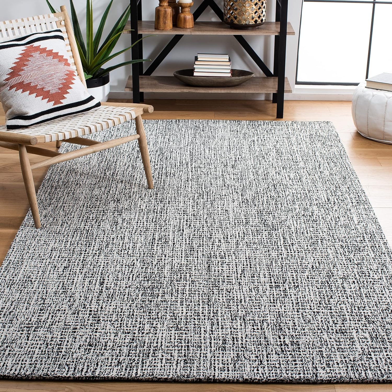 image:imageSAFAVIEH Area Rug 8x10 Abstract Collection Large Light Grey amp Ivory Handmade Wool Ideal for Living Room Bedroom Office Dining Space ABT468FBlackIvory