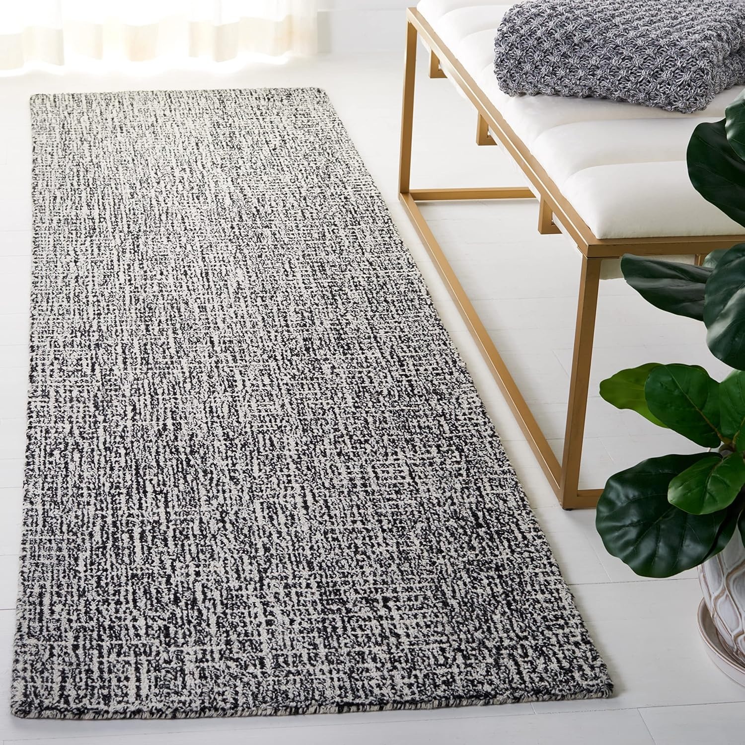 image:imageSAFAVIEH Area Rug 8x10 Abstract Collection Large Light Grey amp Ivory Handmade Wool Ideal for Living Room Bedroom Office Dining Space ABT468FBlackIvory