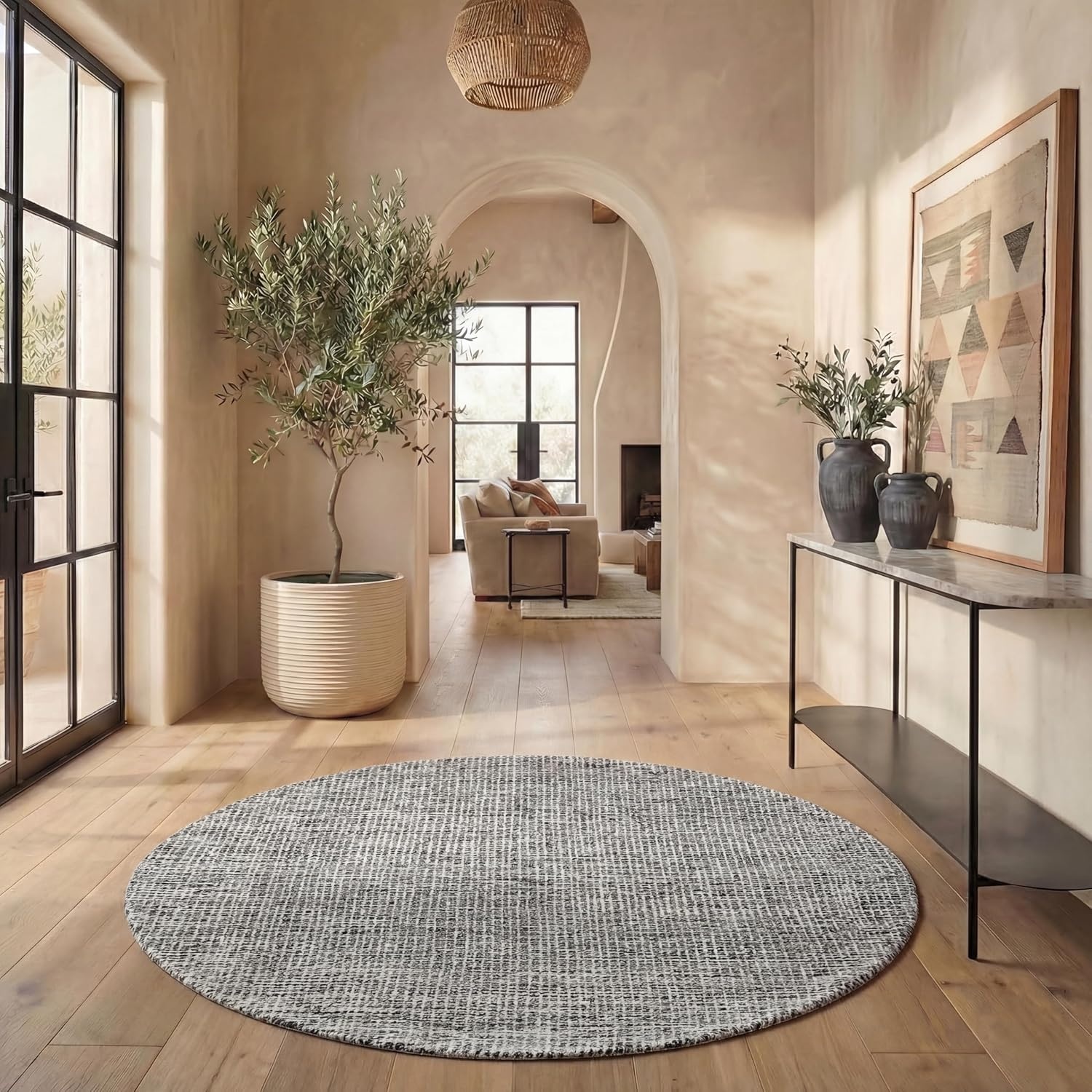 image:imageSAFAVIEH Area Rug 8x10 Abstract Collection Large Light Grey amp Ivory Handmade Wool Ideal for Living Room Bedroom Office Dining Space ABT468FBlackIvory