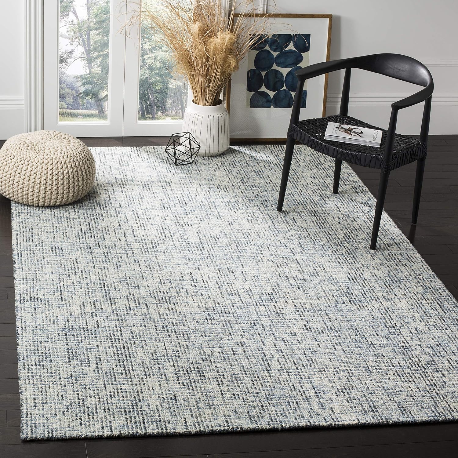 image:imageSAFAVIEH Area Rug 8x10 Abstract Collection Large Light Grey amp Ivory Handmade Wool Ideal for Living Room Bedroom Office Dining Space ABT468FBlueCharcoal