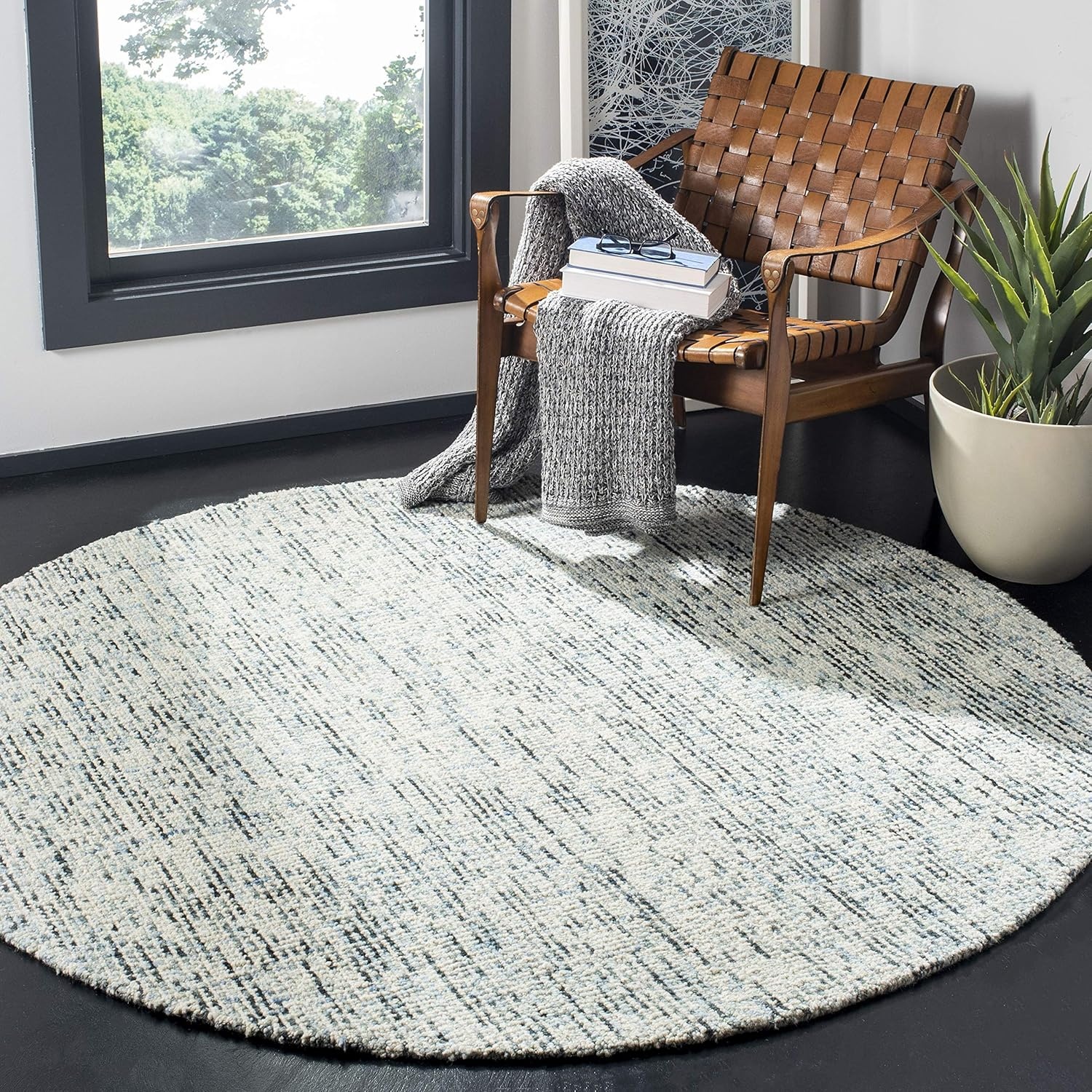 image:imageSAFAVIEH Area Rug 8x10 Abstract Collection Large Light Grey amp Ivory Handmade Wool Ideal for Living Room Bedroom Office Dining Space ABT468FBlueCharcoal