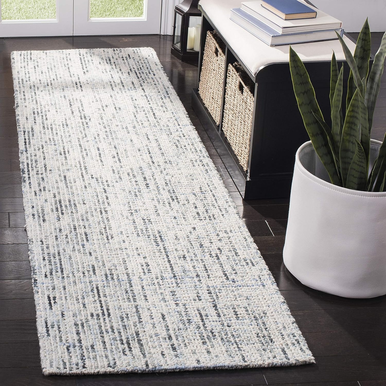 image:imageSAFAVIEH Area Rug 8x10 Abstract Collection Large Light Grey amp Ivory Handmade Wool Ideal for Living Room Bedroom Office Dining Space ABT468FBlueCharcoal