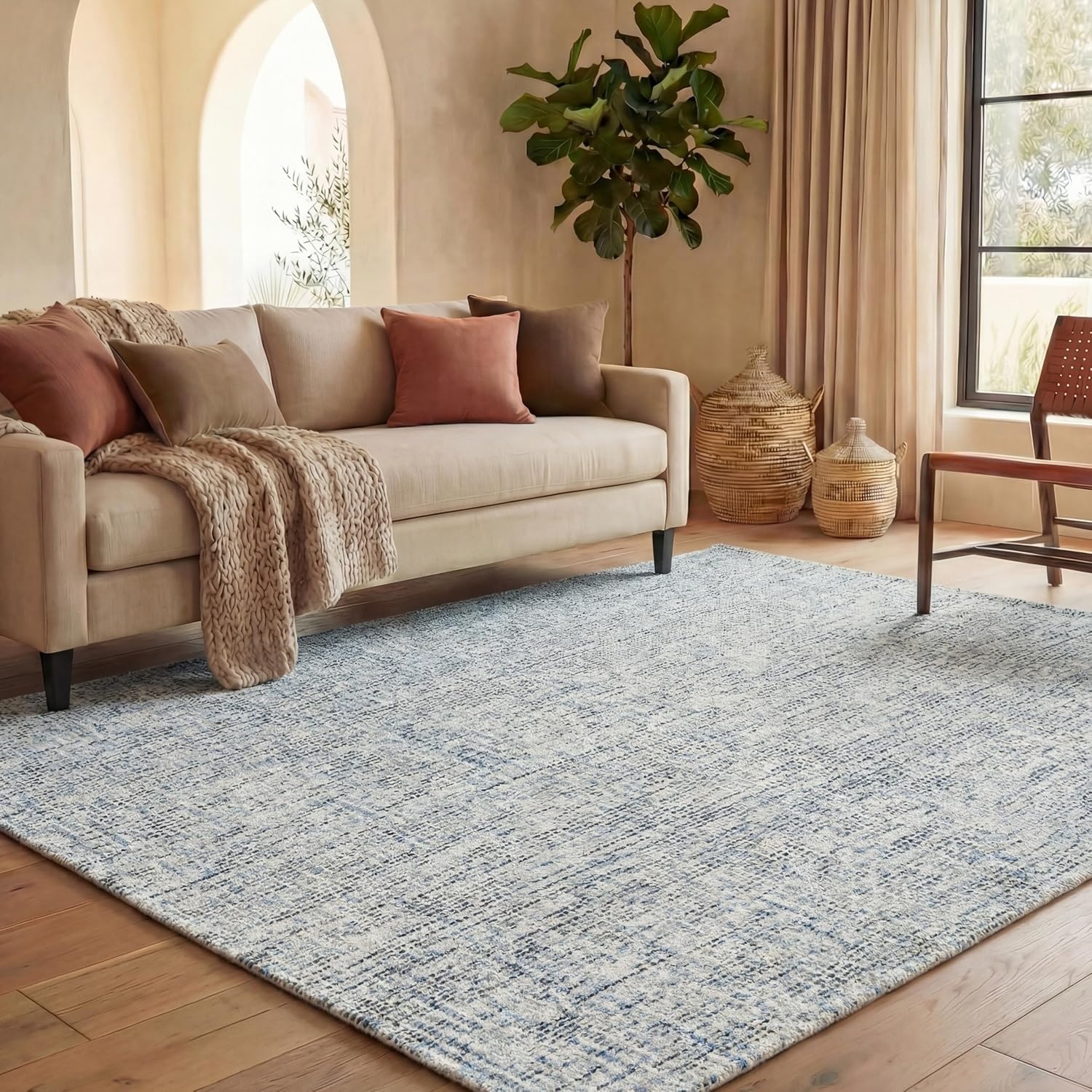 image:imageSAFAVIEH Area Rug 8x10 Abstract Collection Large Light Grey amp Ivory Handmade Wool Ideal for Living Room Bedroom Office Dining Space ABT468FBlueCharcoal