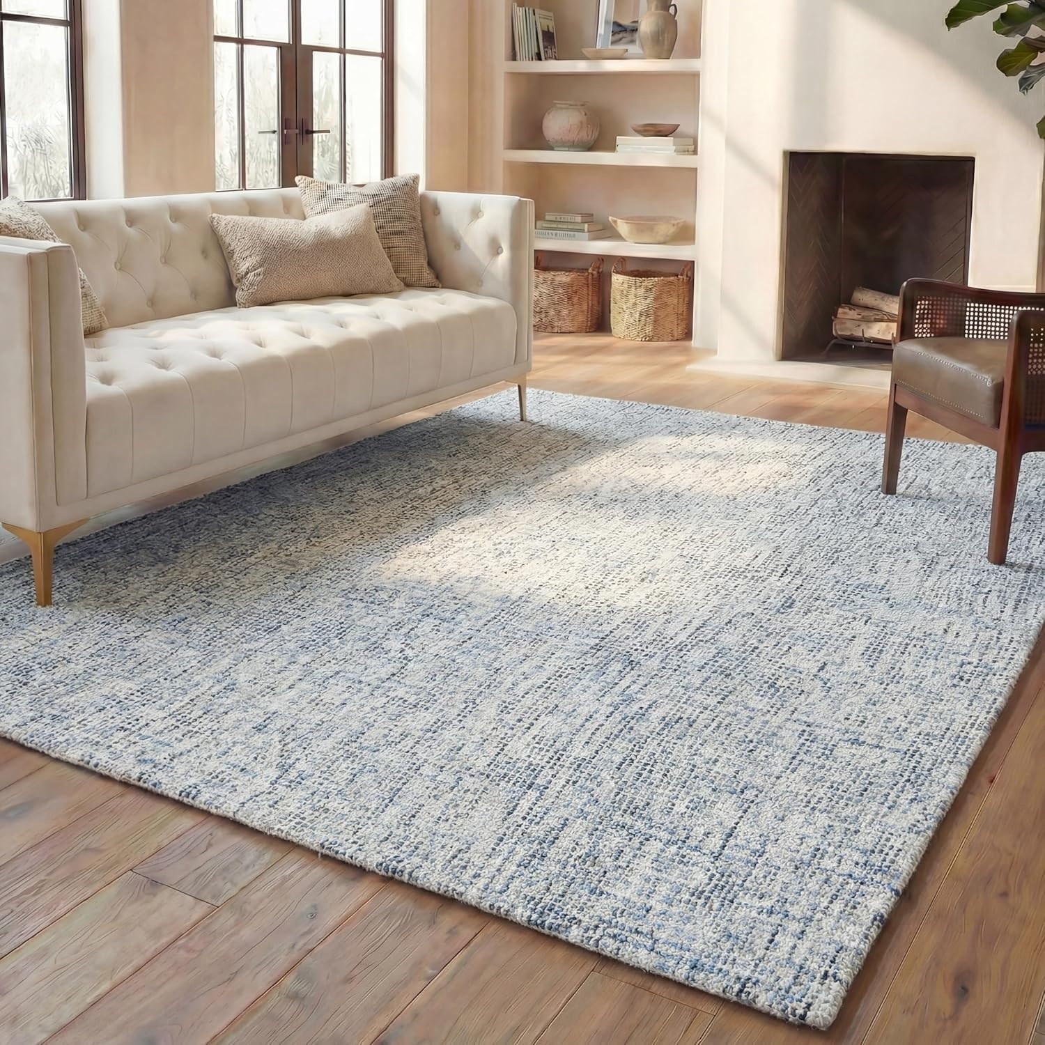 image:imageSAFAVIEH Area Rug 8x10 Abstract Collection Large Light Grey amp Ivory Handmade Wool Ideal for Living Room Bedroom Office Dining Space ABT468FBlueCharcoal