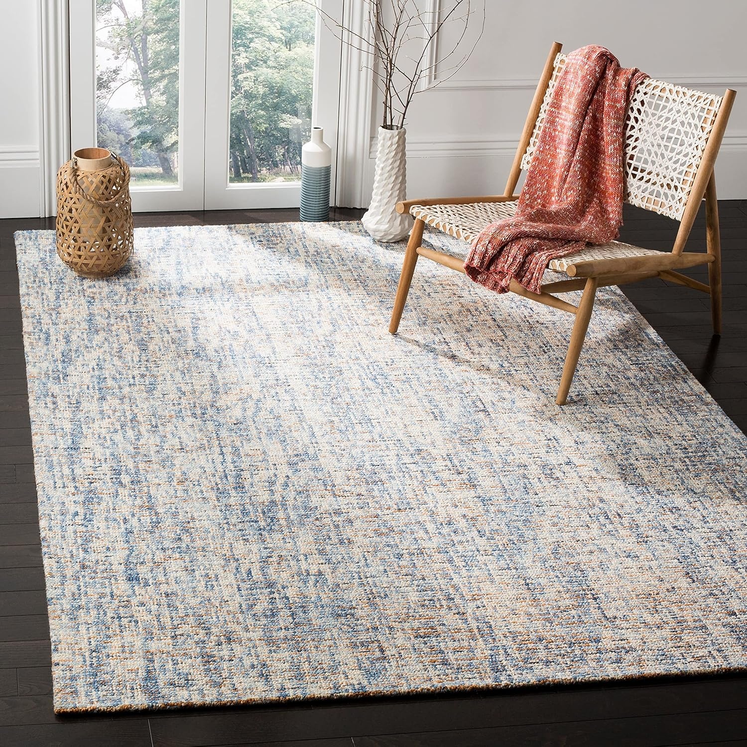 image:imageSAFAVIEH Area Rug 8x10 Abstract Collection Large Light Grey amp Ivory Handmade Wool Ideal for Living Room Bedroom Office Dining Space ABT468FBlueCharcoal