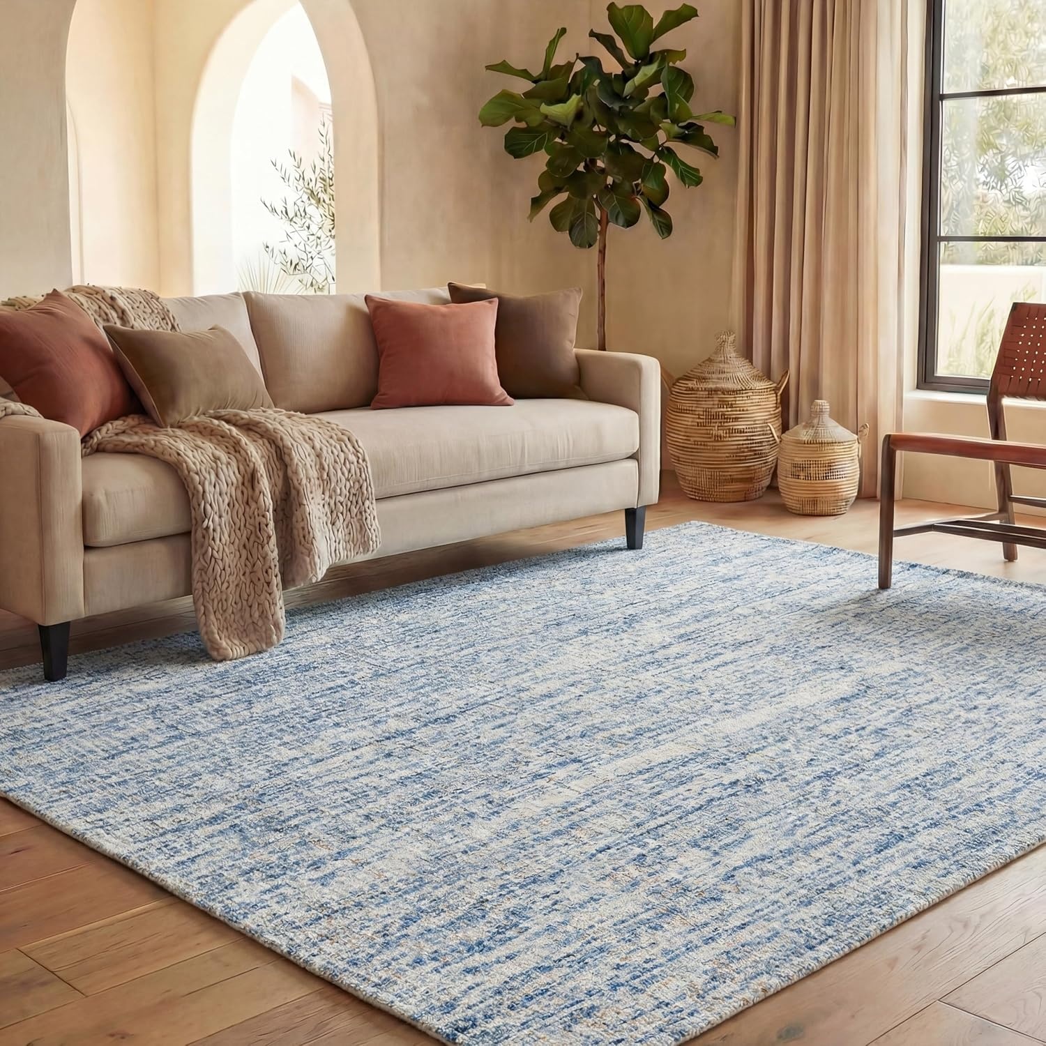 image:imageSAFAVIEH Area Rug 8x10 Abstract Collection Large Light Grey amp Ivory Handmade Wool Ideal for Living Room Bedroom Office Dining Space ABT468FDark BlueRust