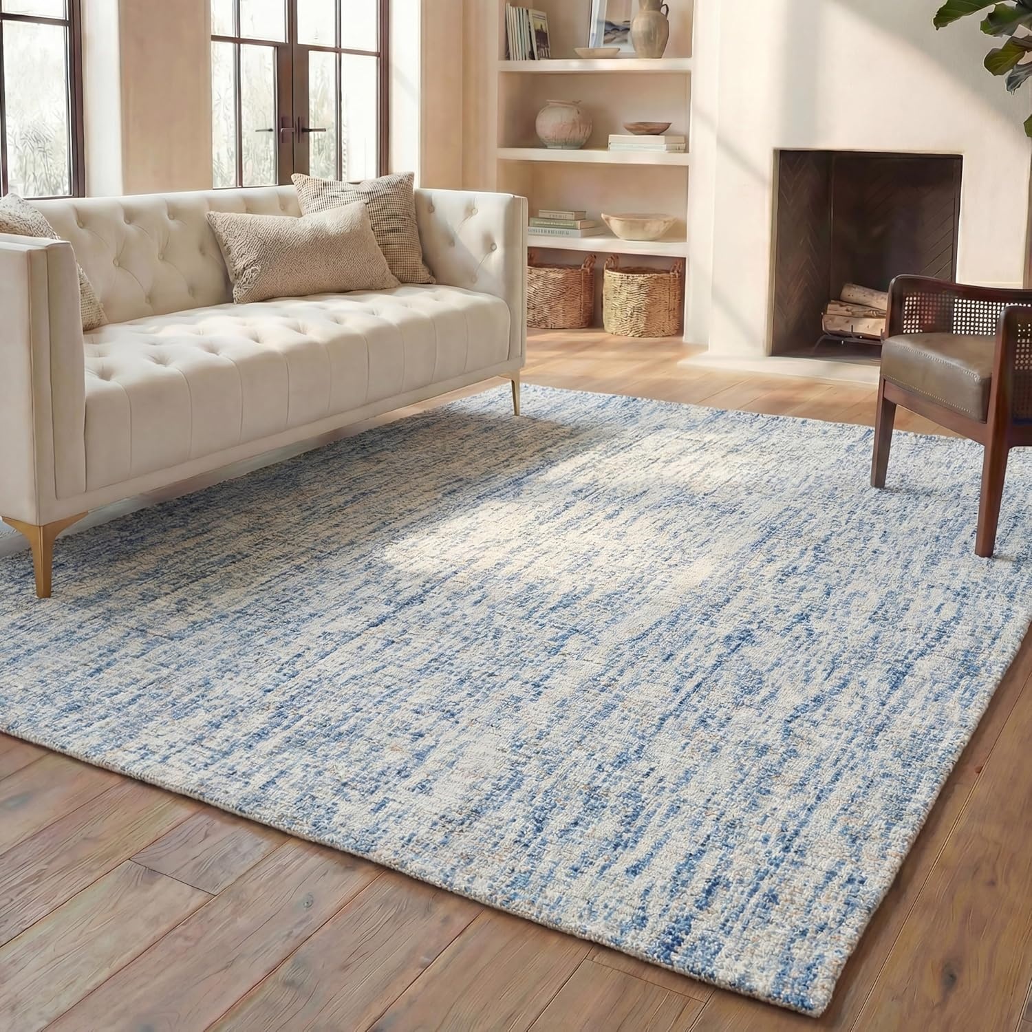 image:imageSAFAVIEH Area Rug 8x10 Abstract Collection Large Light Grey amp Ivory Handmade Wool Ideal for Living Room Bedroom Office Dining Space ABT468FDark BlueRust