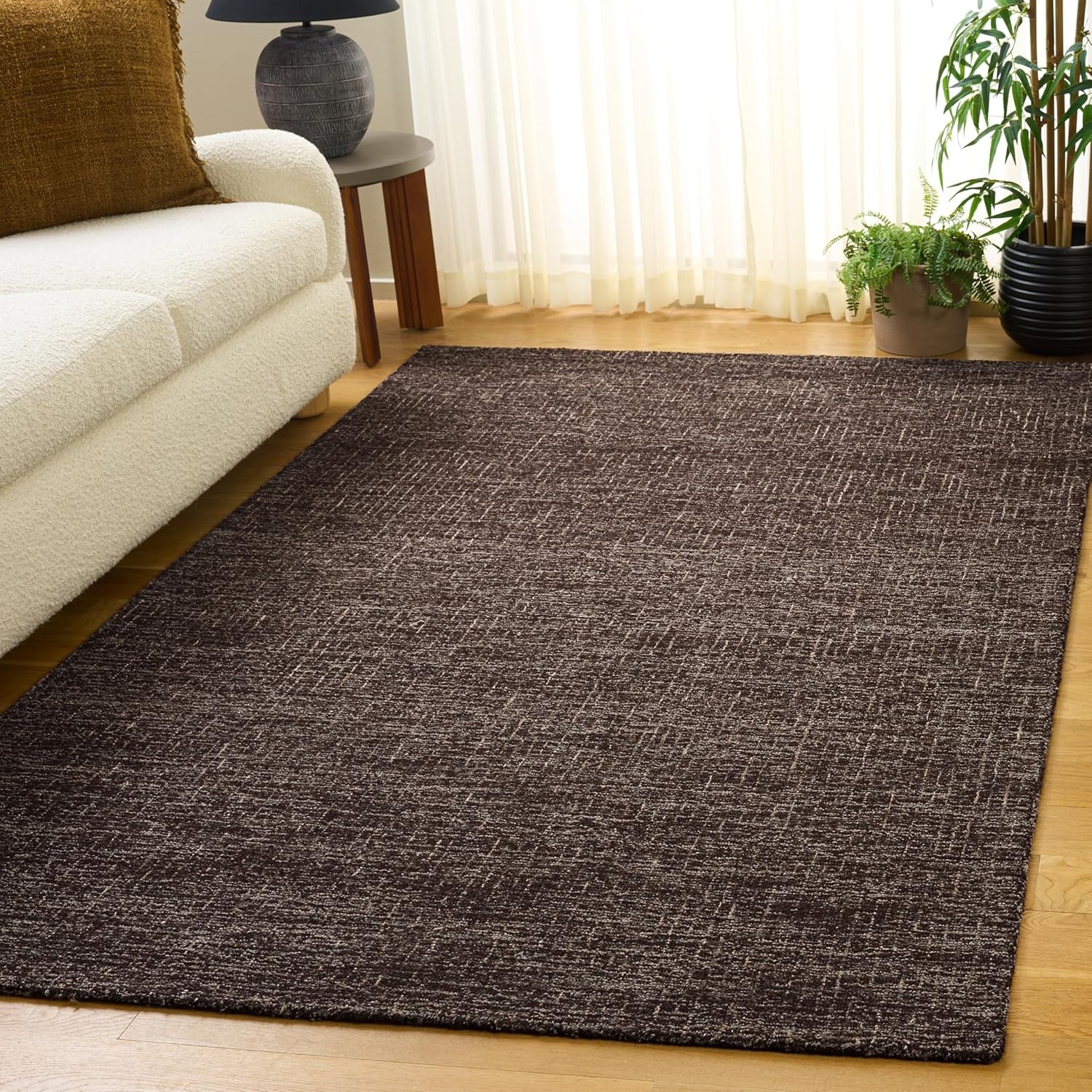 image:imageSAFAVIEH Area Rug 8x10 Abstract Collection Large Light Grey amp Ivory Handmade Wool Ideal for Living Room Bedroom Office Dining Space ABT468FDark Brown