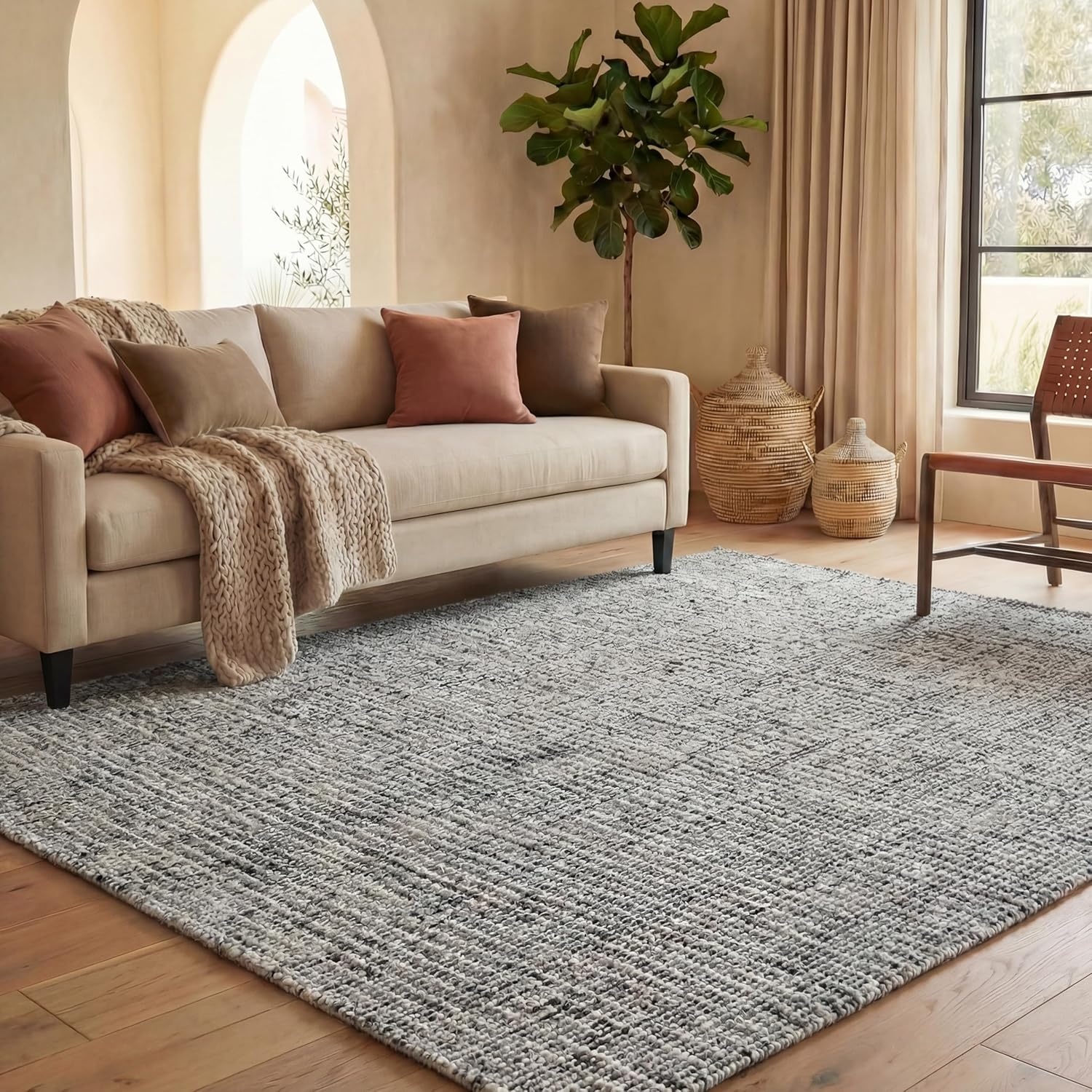 image:imageSAFAVIEH Area Rug 8x10 Abstract Collection Large Light Grey amp Ivory Handmade Wool Ideal for Living Room Bedroom Office Dining Space ABT468FDark GreyIvory