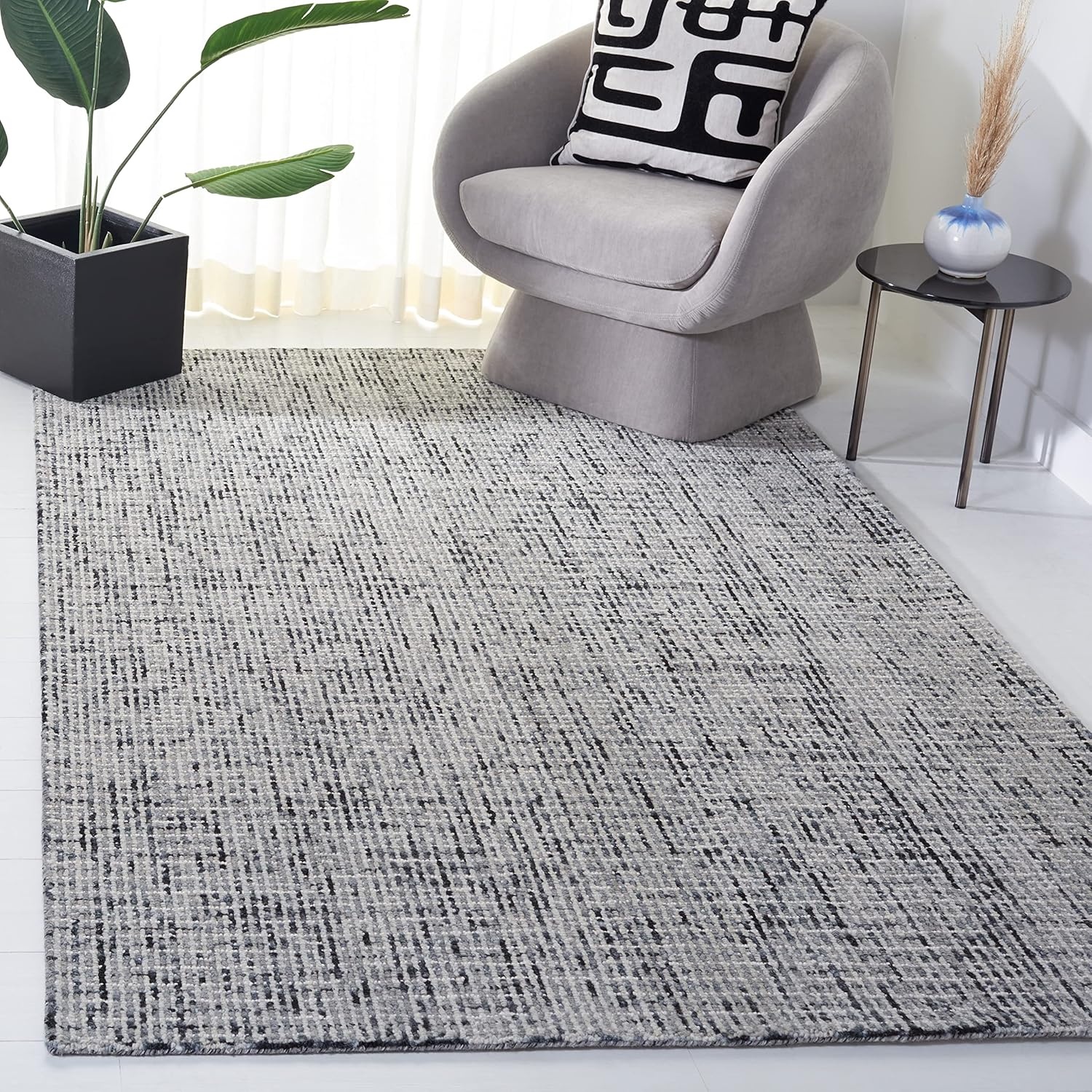 image:imageSAFAVIEH Area Rug 8x10 Abstract Collection Large Light Grey amp Ivory Handmade Wool Ideal for Living Room Bedroom Office Dining Space ABT468FDark GreyIvory
