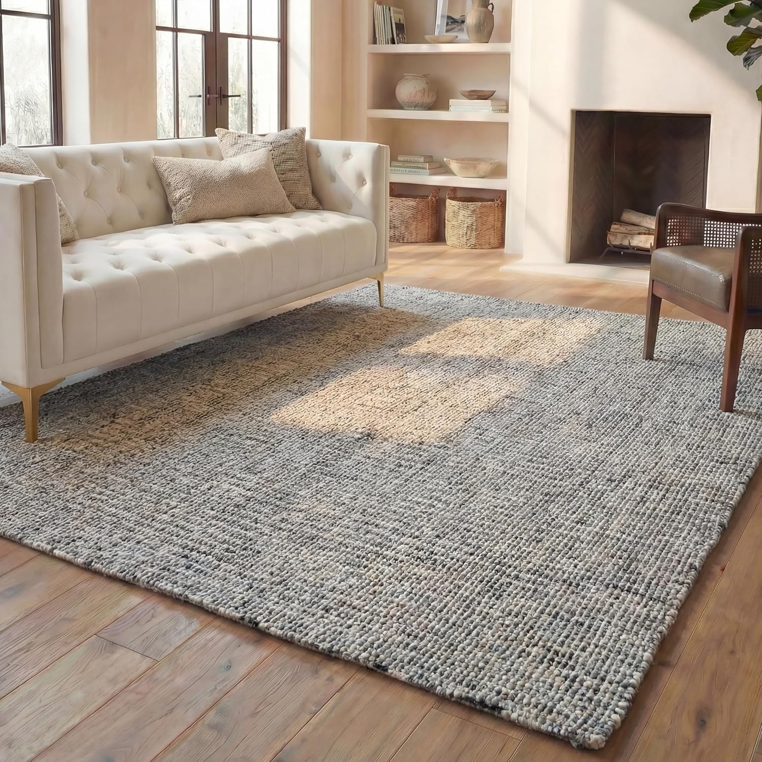 image:imageSAFAVIEH Area Rug 8x10 Abstract Collection Large Light Grey amp Ivory Handmade Wool Ideal for Living Room Bedroom Office Dining Space ABT468FDark GreyIvory