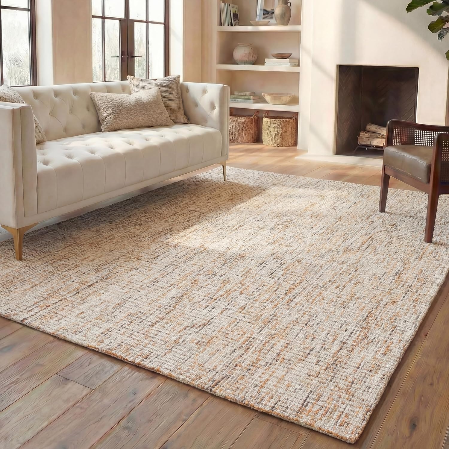 image:imageSAFAVIEH Area Rug 8x10 Abstract Collection Large Light Grey amp Ivory Handmade Wool Ideal for Living Room Bedroom Office Dining Space ABT468FGoldBlue