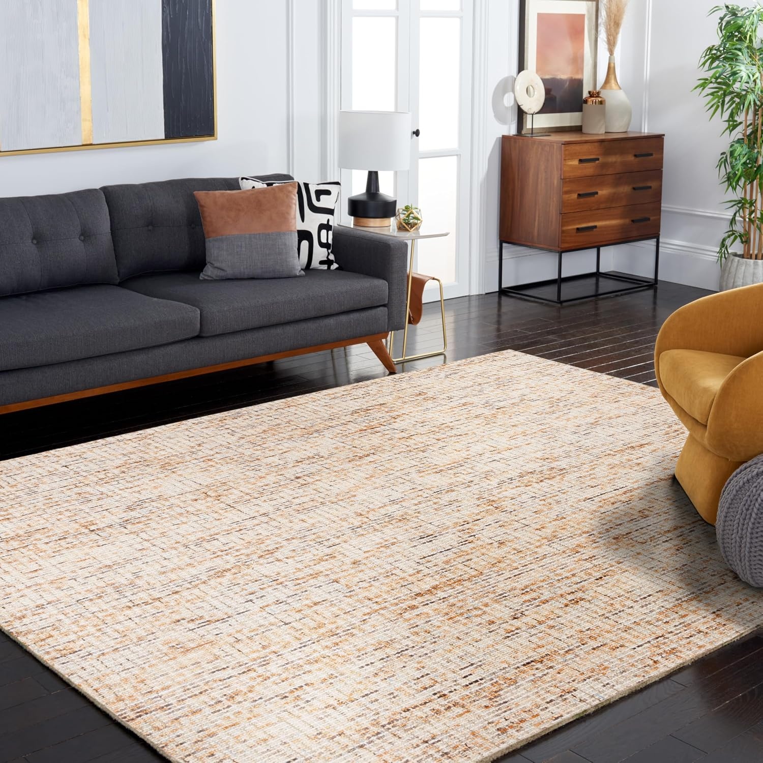 image:imageSAFAVIEH Area Rug 8x10 Abstract Collection Large Light Grey amp Ivory Handmade Wool Ideal for Living Room Bedroom Office Dining Space ABT468FGoldBlue