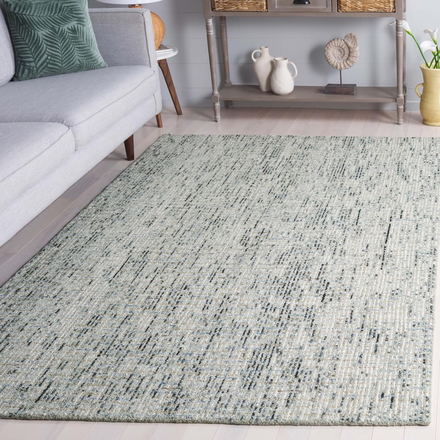 image:imageSAFAVIEH Area Rug 8x10 Abstract Collection Large Light Grey amp Ivory Handmade Wool Ideal for Living Room Bedroom Office Dining Space ABT468FGreenIvory