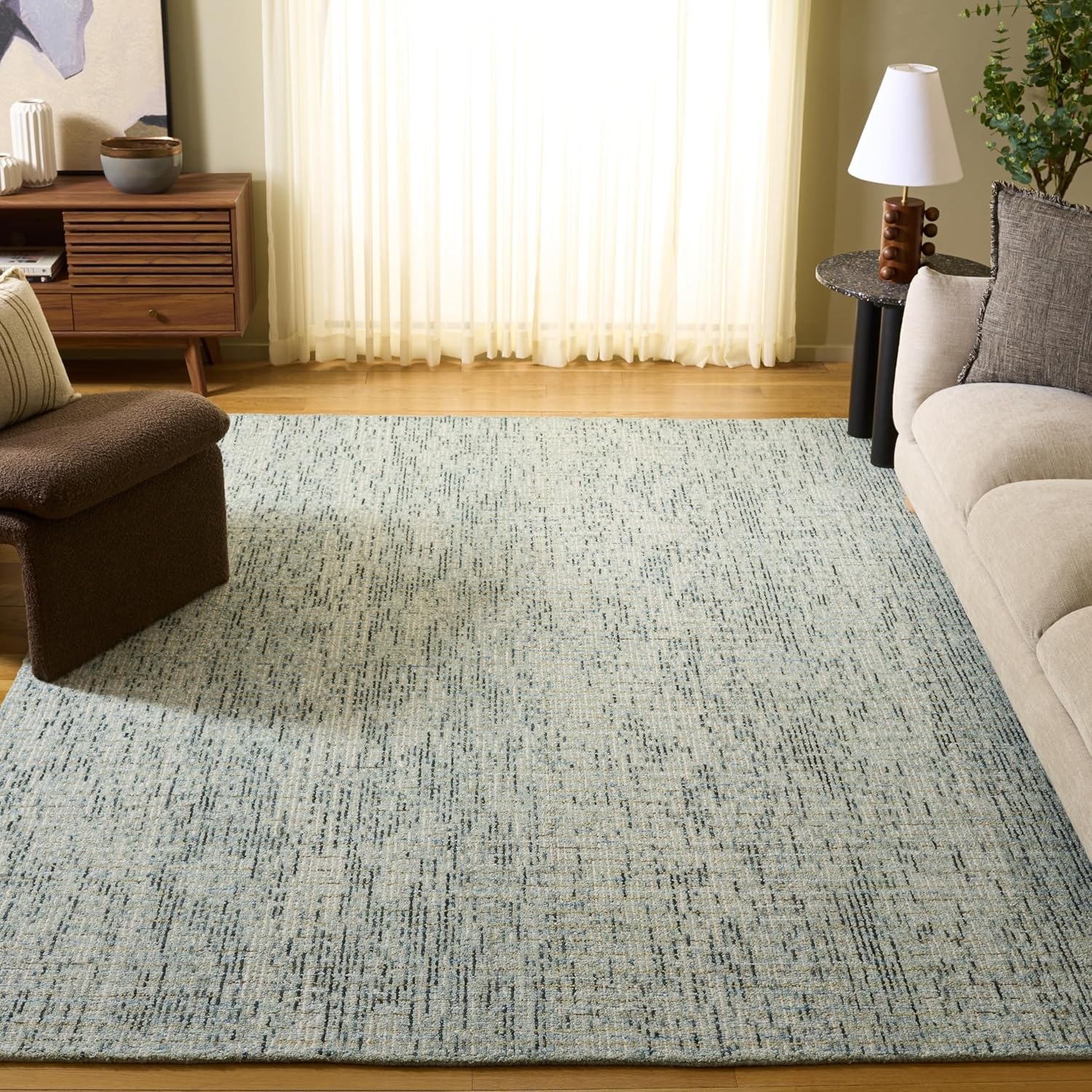 image:imageSAFAVIEH Area Rug 8x10 Abstract Collection Large Light Grey amp Ivory Handmade Wool Ideal for Living Room Bedroom Office Dining Space ABT468FGreenIvory
