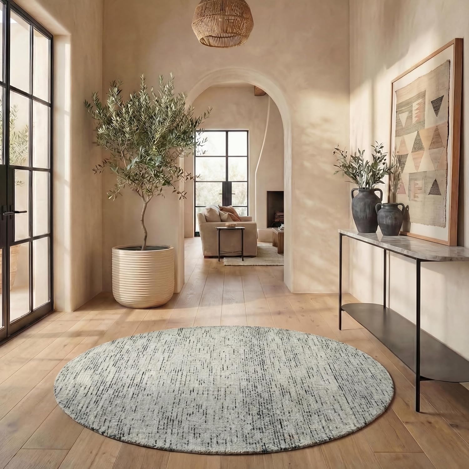 image:imageSAFAVIEH Area Rug 8x10 Abstract Collection Large Light Grey amp Ivory Handmade Wool Ideal for Living Room Bedroom Office Dining Space ABT468FGreenIvory