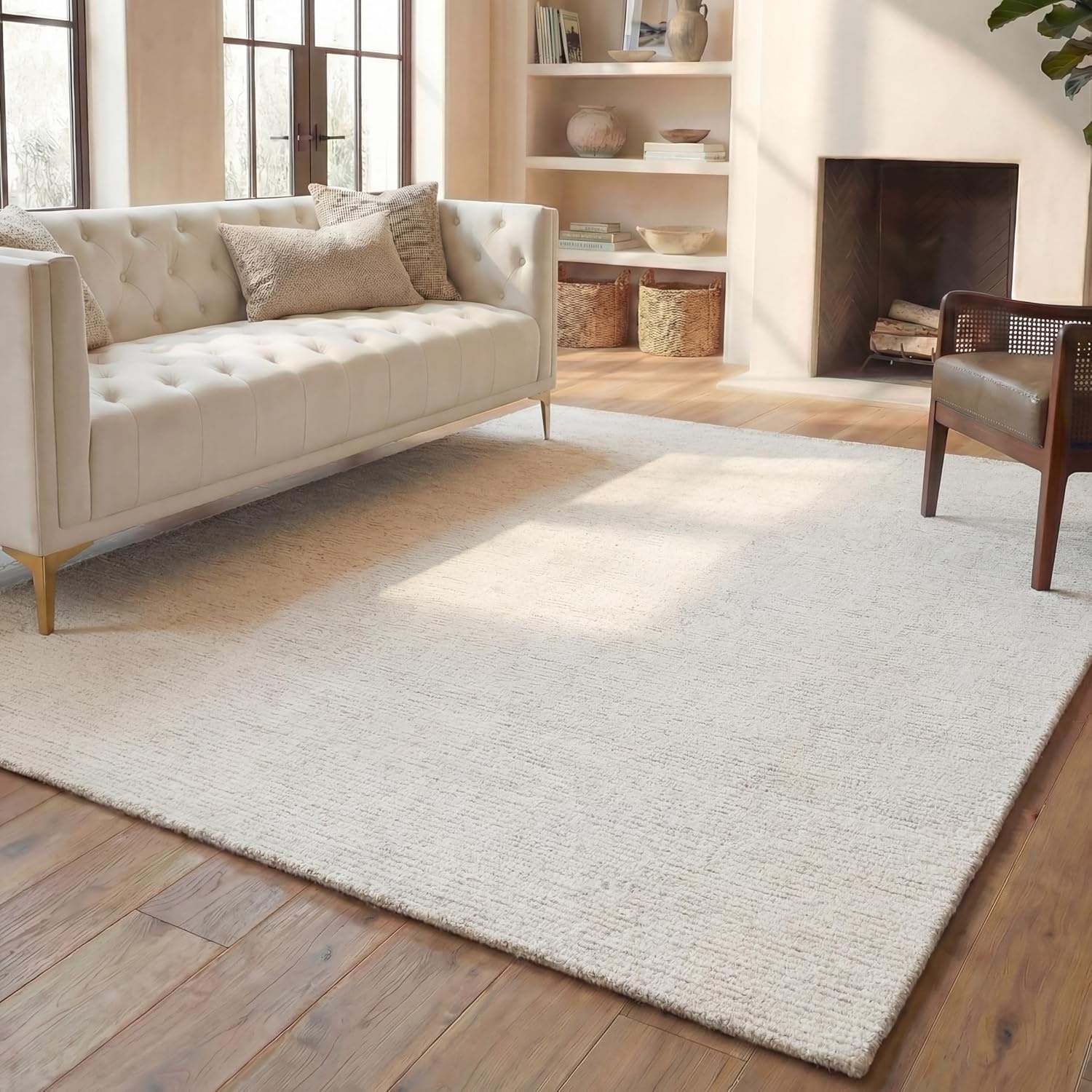 image:imageSAFAVIEH Area Rug 8x10 Abstract Collection Large Light Grey amp Ivory Handmade Wool Ideal for Living Room Bedroom Office Dining Space ABT468FIvoryBeige