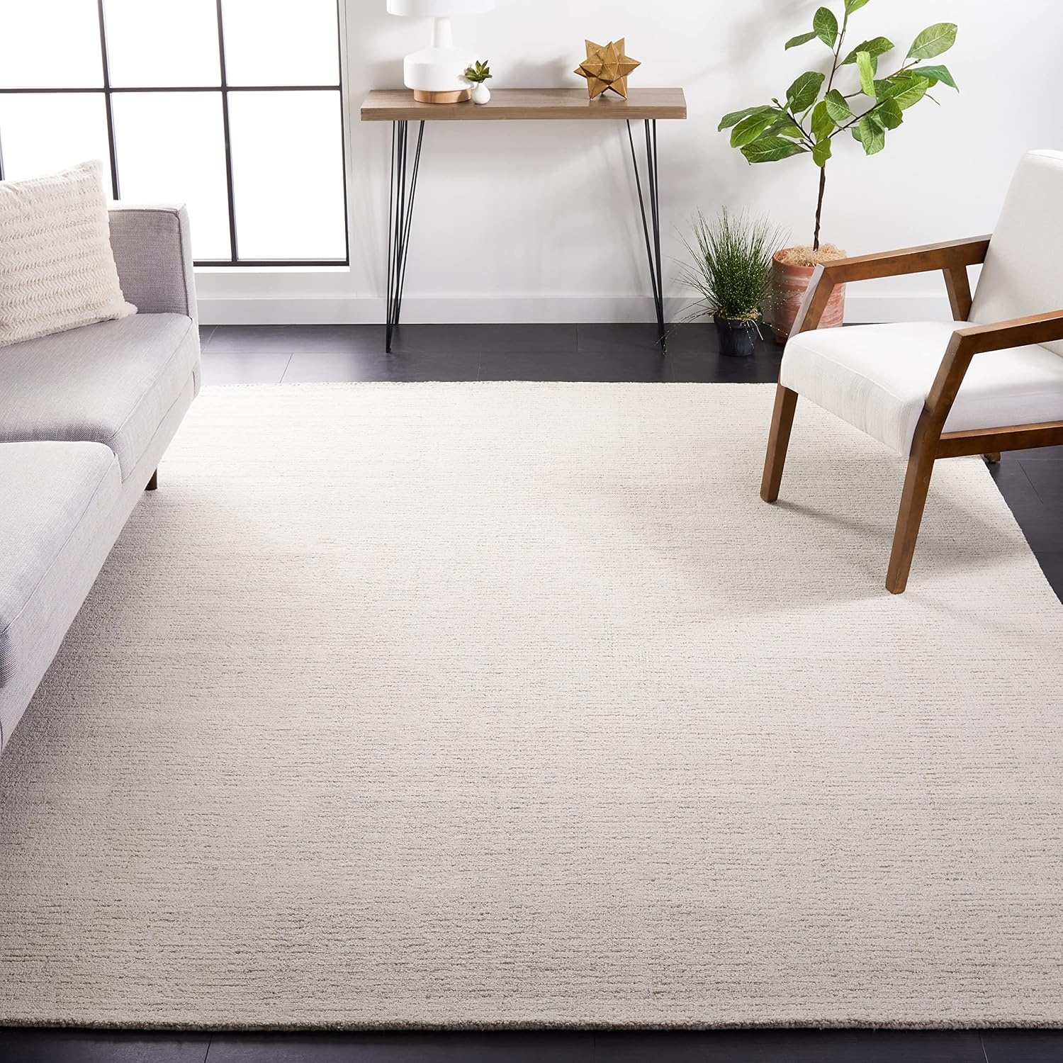 image:imageSAFAVIEH Area Rug 8x10 Abstract Collection Large Light Grey amp Ivory Handmade Wool Ideal for Living Room Bedroom Office Dining Space ABT468FIvoryBeige