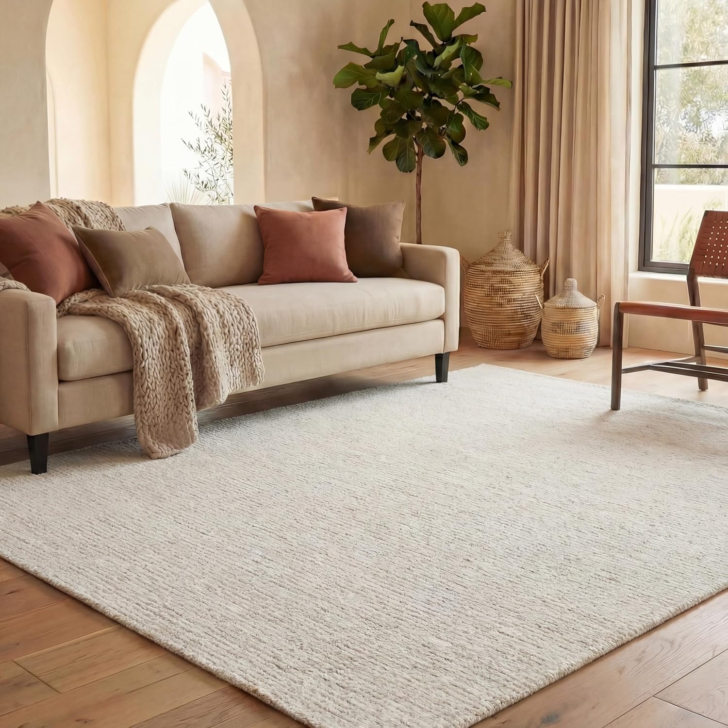 image:imageSAFAVIEH Area Rug 8x10 Abstract Collection Large Light Grey amp Ivory Handmade Wool Ideal for Living Room Bedroom Office Dining Space ABT468FIvoryBeige