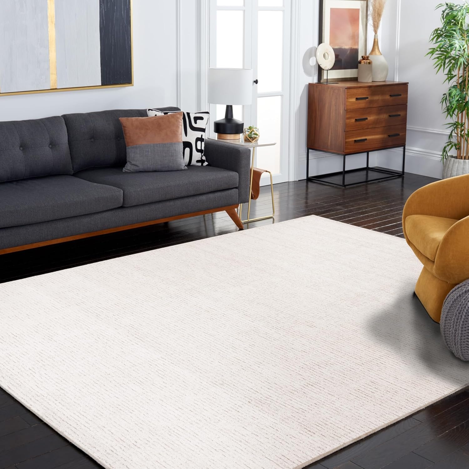 image:imageSAFAVIEH Area Rug 8x10 Abstract Collection Large Light Grey amp Ivory Handmade Wool Ideal for Living Room Bedroom Office Dining Space ABT468FIvoryBeige