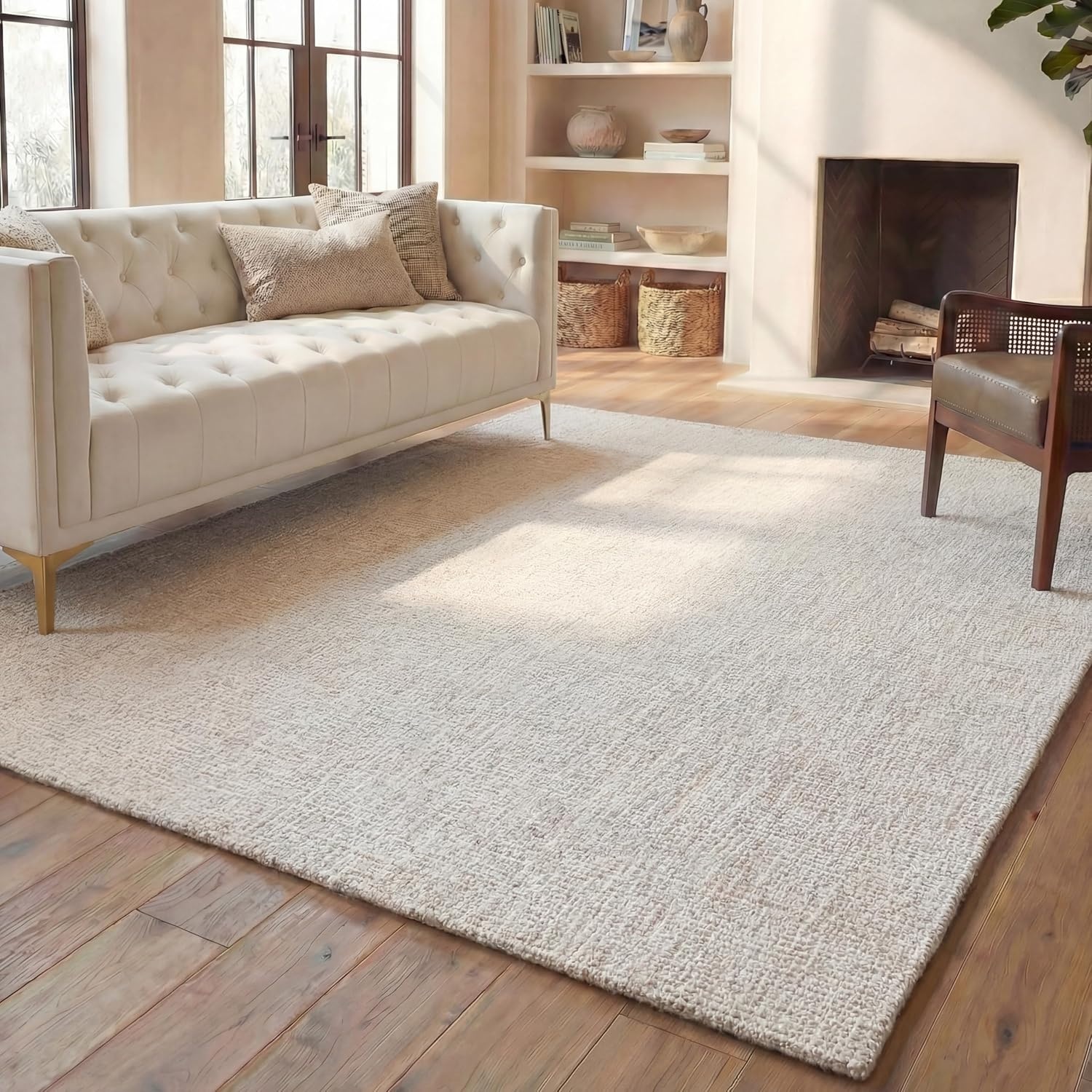 image:imageSAFAVIEH Area Rug 8x10 Abstract Collection Large Light Grey amp Ivory Handmade Wool Ideal for Living Room Bedroom Office Dining Space ABT468FIvoryGrey