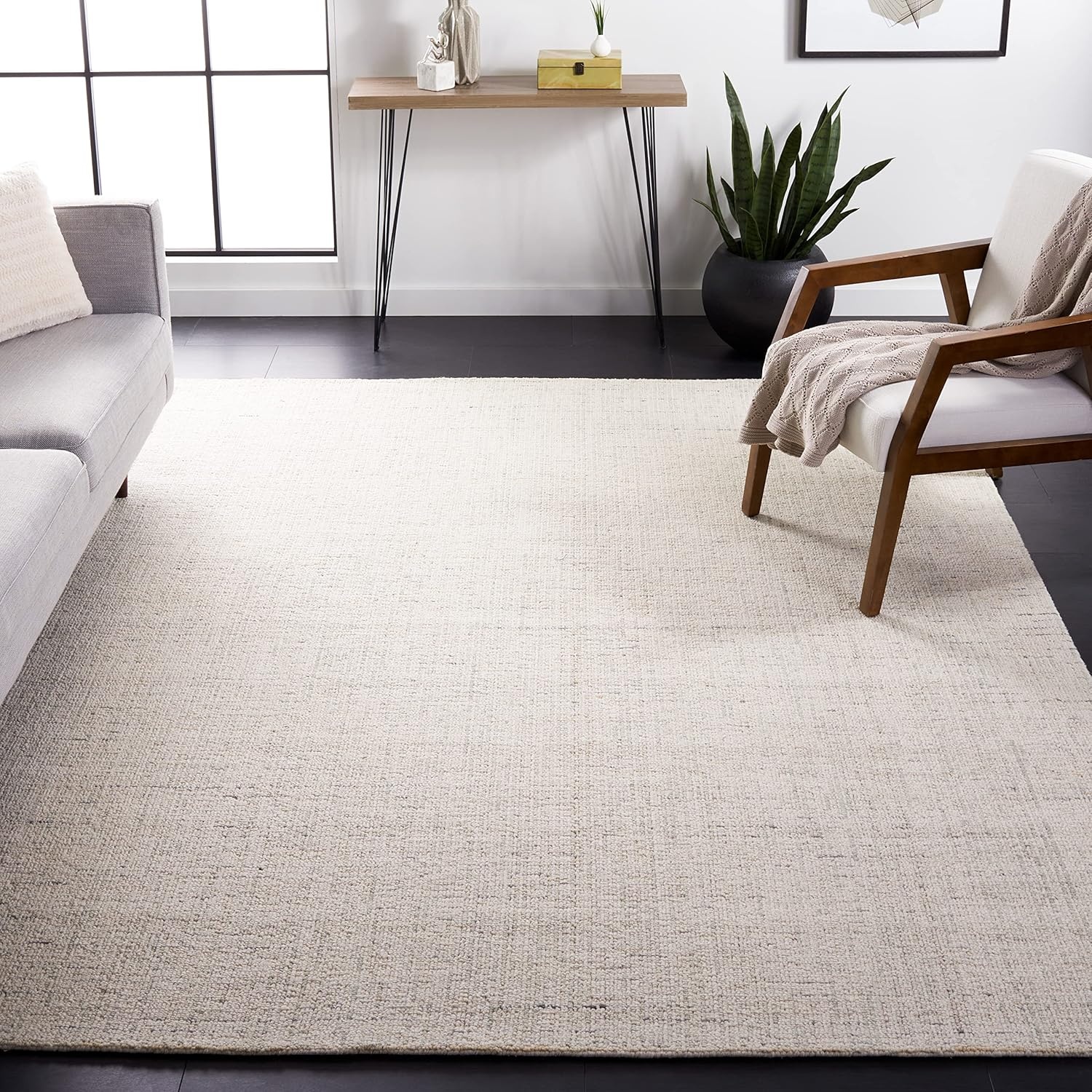 image:imageSAFAVIEH Area Rug 8x10 Abstract Collection Large Light Grey amp Ivory Handmade Wool Ideal for Living Room Bedroom Office Dining Space ABT468FIvoryLight Grey
