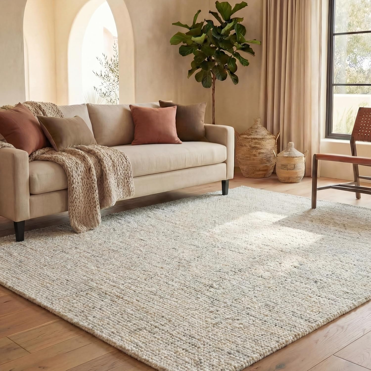 image:imageSAFAVIEH Area Rug 8x10 Abstract Collection Large Light Grey amp Ivory Handmade Wool Ideal for Living Room Bedroom Office Dining Space ABT468FIvoryLight Grey