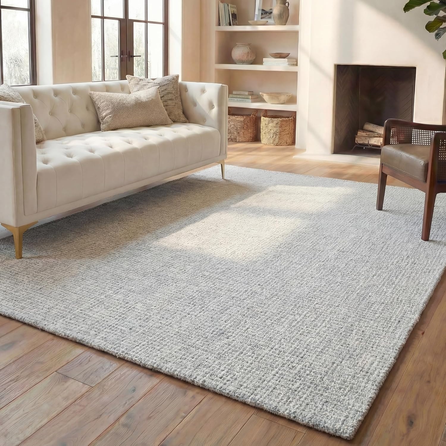 image:imageSAFAVIEH Area Rug 8x10 Abstract Collection Large Light Grey amp Ivory Handmade Wool Ideal for Living Room Bedroom Office Dining Space ABT468FLight GreyIvory