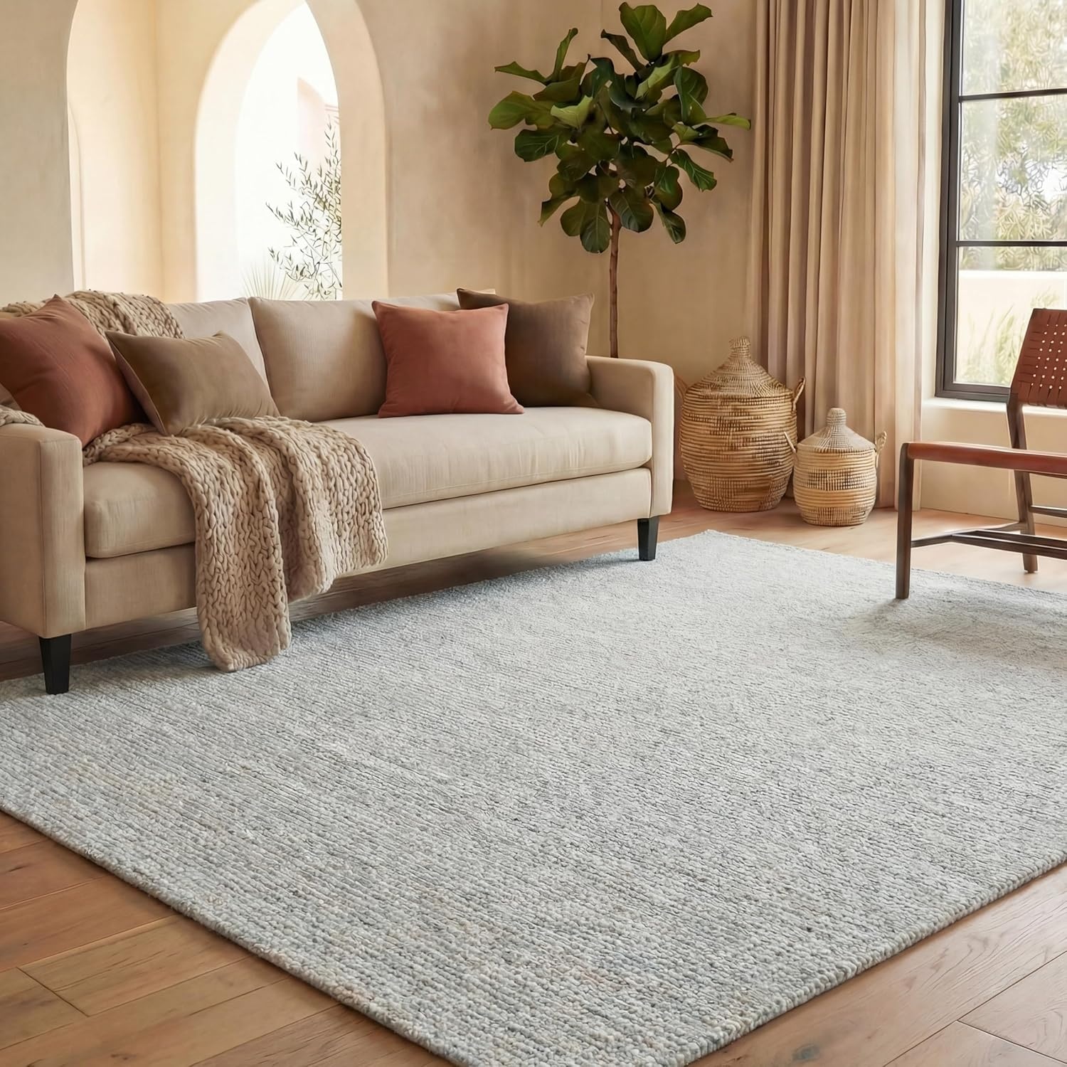 image:imageSAFAVIEH Area Rug 8x10 Abstract Collection Large Light Grey amp Ivory Handmade Wool Ideal for Living Room Bedroom Office Dining Space ABT468FLight GreyIvory