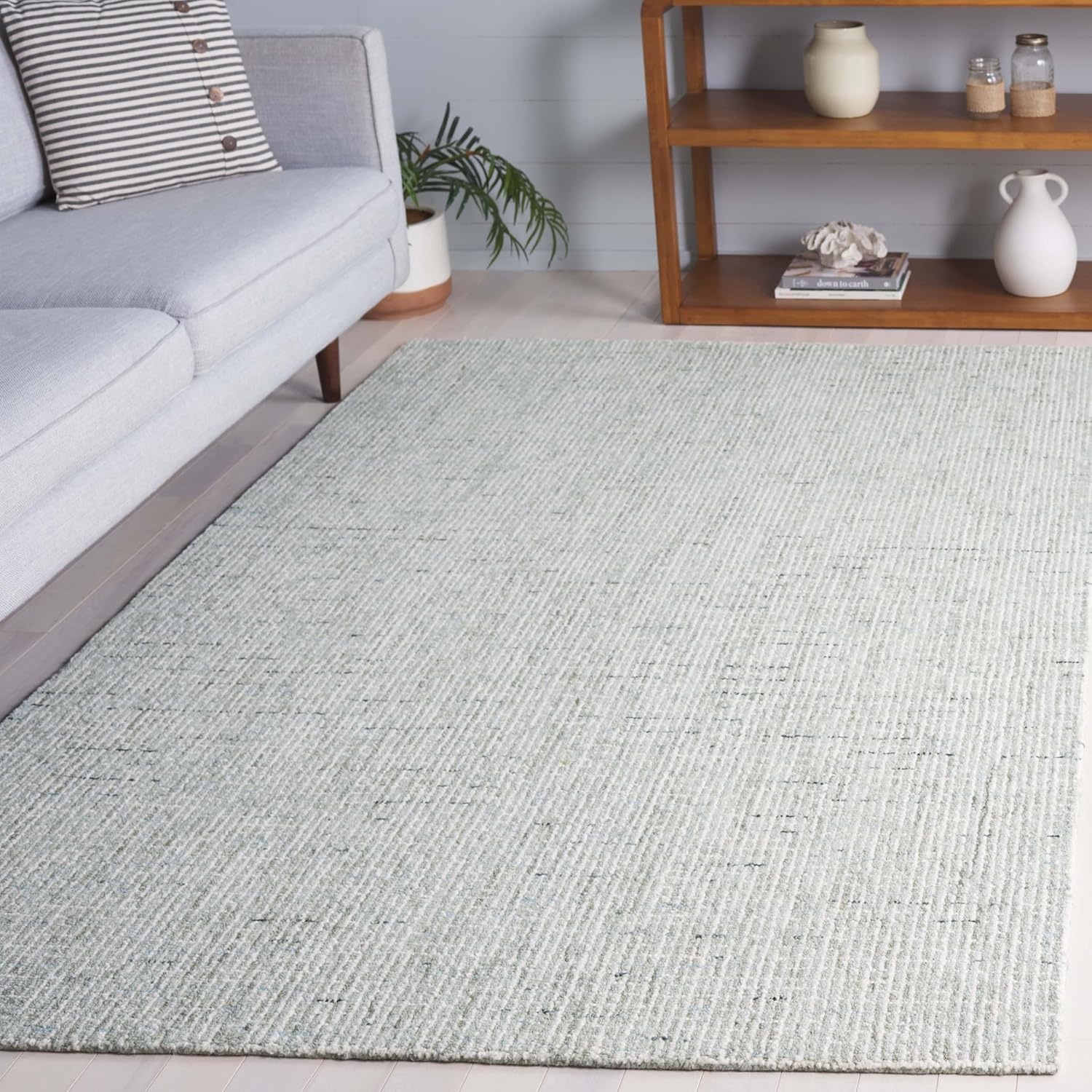 image:imageSAFAVIEH Area Rug 8x10 Abstract Collection Large Light Grey amp Ivory Handmade Wool Ideal for Living Room Bedroom Office Dining Space ABT468FSageIvory