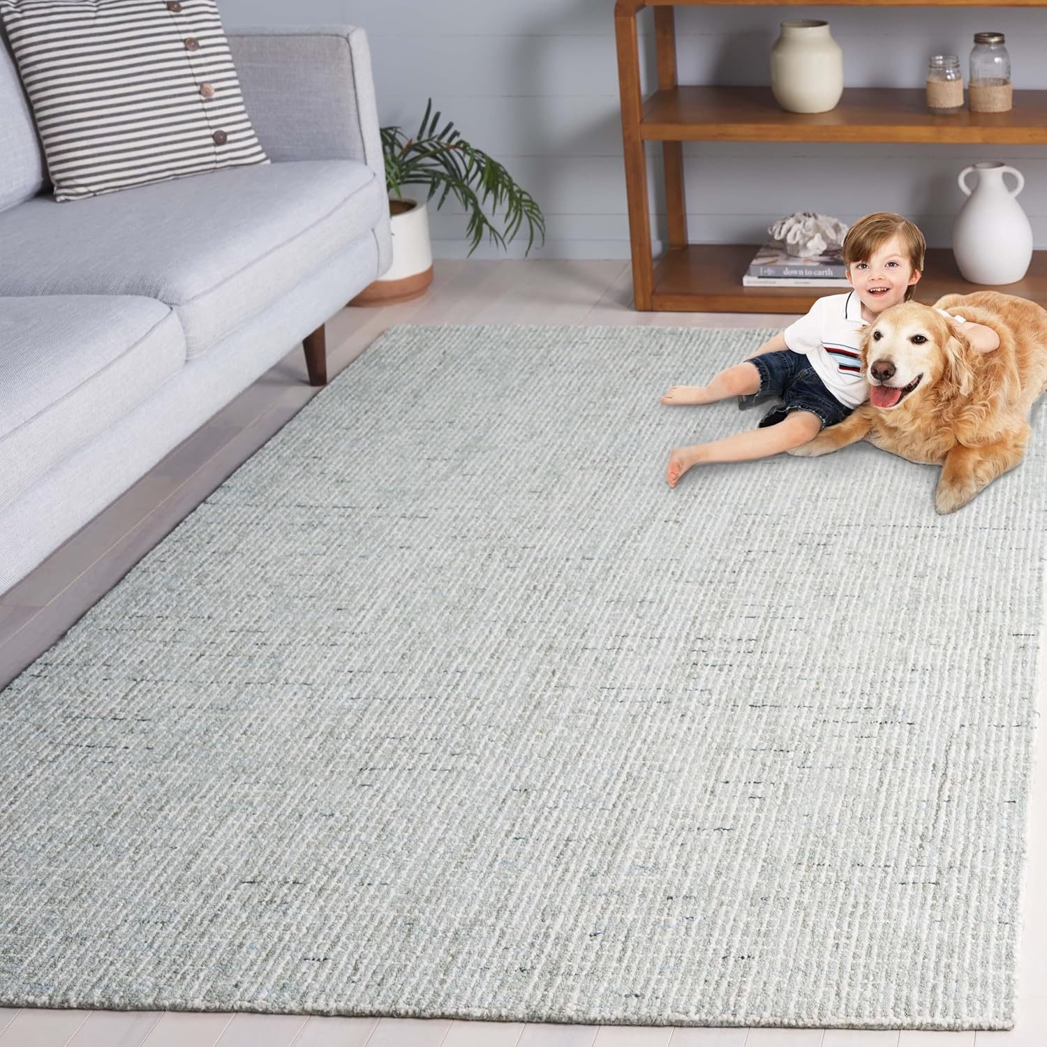 image:imageSAFAVIEH Area Rug 8x10 Abstract Collection Large Light Grey amp Ivory Handmade Wool Ideal for Living Room Bedroom Office Dining Space ABT468FSageIvory