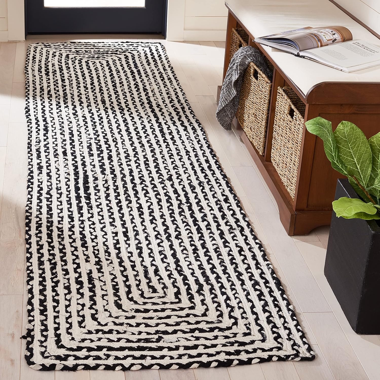 image:imageSAFAVIEH Area Rug 8x10 Braided Collection Large Blue amp Ivory Handmade Cotton Ideal for Living Room Bedroom Office Dining Space BRD260MBlackIvory