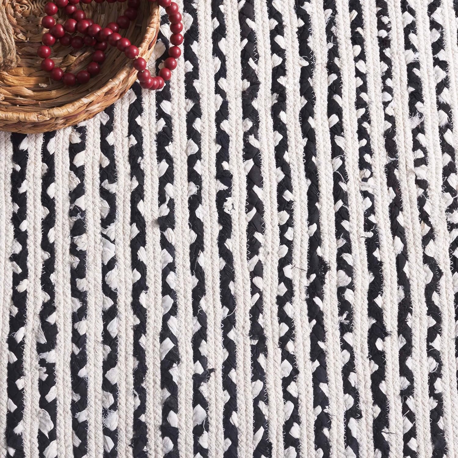 image:imageSAFAVIEH Area Rug 8x10 Braided Collection Large Blue amp Ivory Handmade Cotton Ideal for Living Room Bedroom Office Dining Space BRD260MBlackIvory