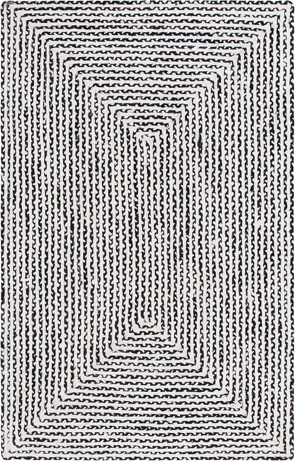 image:imageSAFAVIEH Area Rug 8x10 Braided Collection Large Blue amp Ivory Handmade Cotton Ideal for Living Room Bedroom Office Dining Space BRD260MBlackIvory