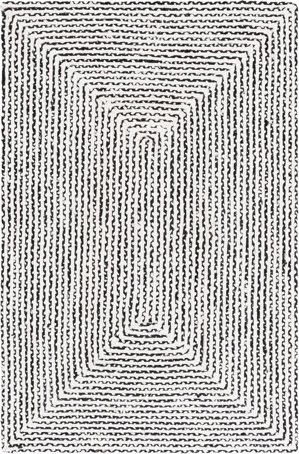 image:imageSAFAVIEH Area Rug 8x10 Braided Collection Large Blue amp Ivory Handmade Cotton Ideal for Living Room Bedroom Office Dining Space BRD260MBlackIvory