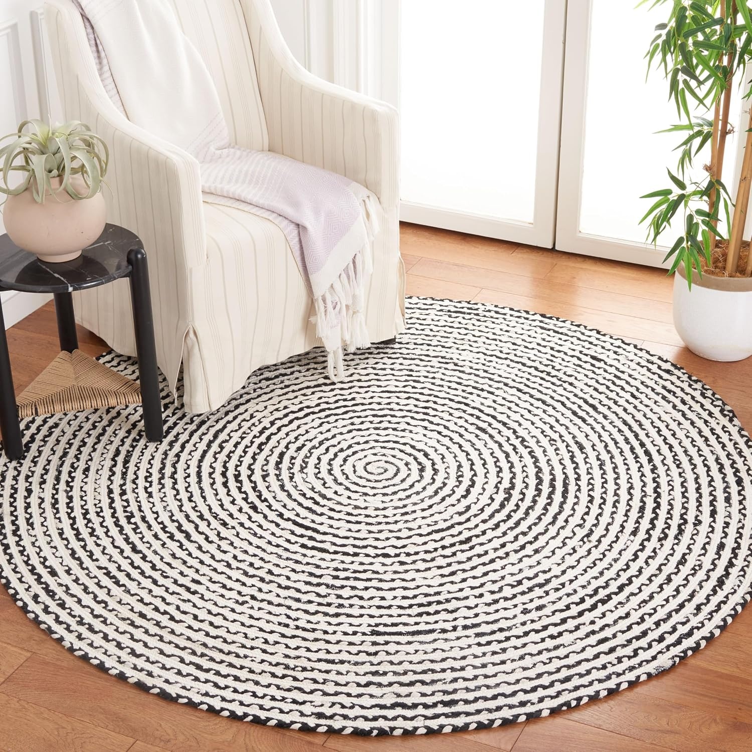 image:imageSAFAVIEH Area Rug 8x10 Braided Collection Large Blue amp Ivory Handmade Cotton Ideal for Living Room Bedroom Office Dining Space BRD260MBlackIvory