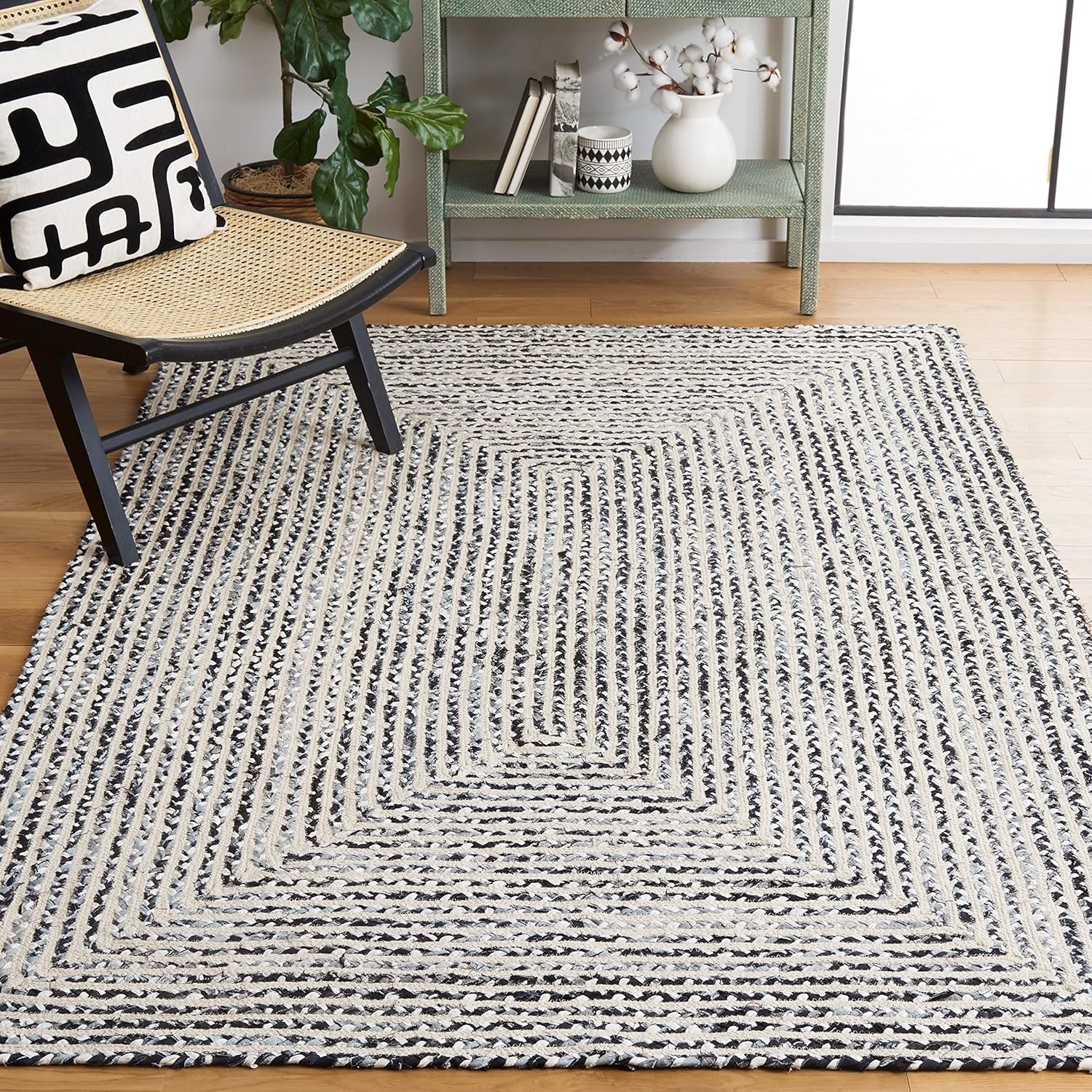 image:imageSAFAVIEH Area Rug 8x10 Braided Collection Large Blue amp Ivory Handmade Cotton Ideal for Living Room Bedroom Office Dining Space BRD260MBlackNavy