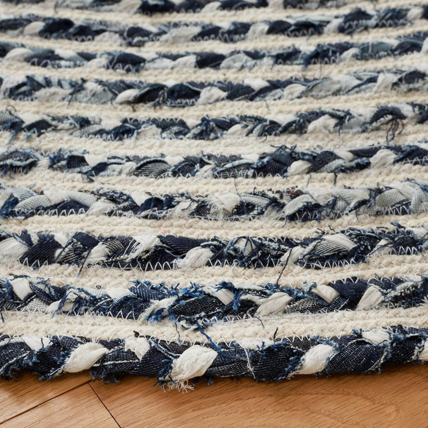 image:imageSAFAVIEH Area Rug 8x10 Braided Collection Large Blue amp Ivory Handmade Cotton Ideal for Living Room Bedroom Office Dining Space BRD260MBlackNavy
