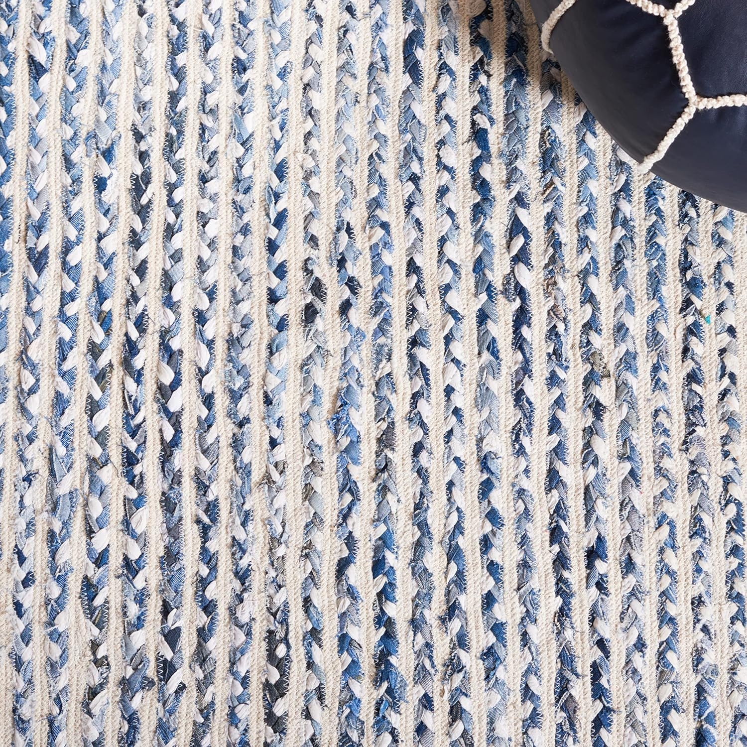 image:imageSAFAVIEH Area Rug 8x10 Braided Collection Large Blue amp Ivory Handmade Cotton Ideal for Living Room Bedroom Office Dining Space BRD260MBlueIvory
