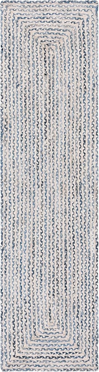 image:imageSAFAVIEH Area Rug 8x10 Braided Collection Large Blue amp Ivory Handmade Cotton Ideal for Living Room Bedroom Office Dining Space BRD260MBlueIvory