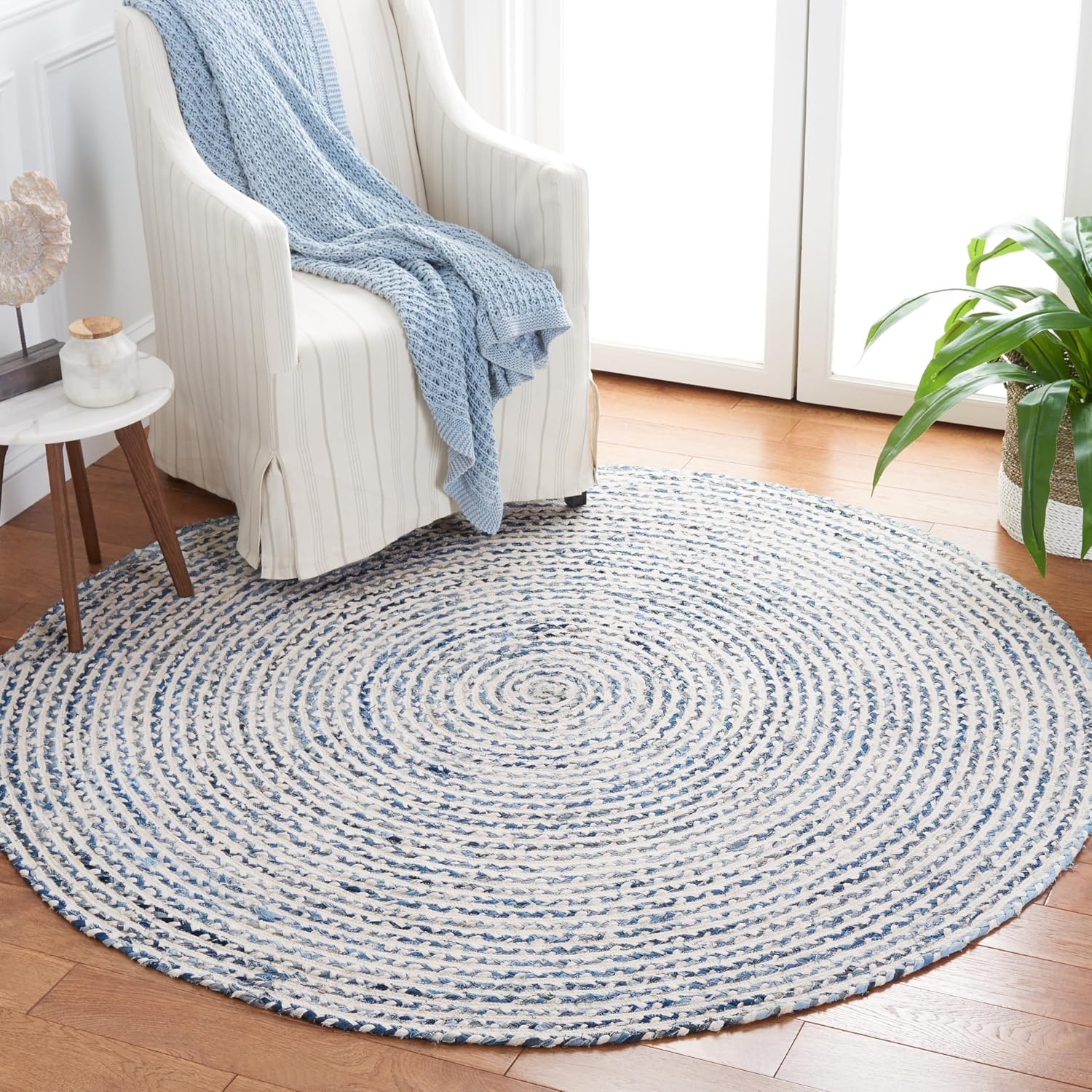 image:imageSAFAVIEH Area Rug 8x10 Braided Collection Large Blue amp Ivory Handmade Cotton Ideal for Living Room Bedroom Office Dining Space BRD260MBlueIvory