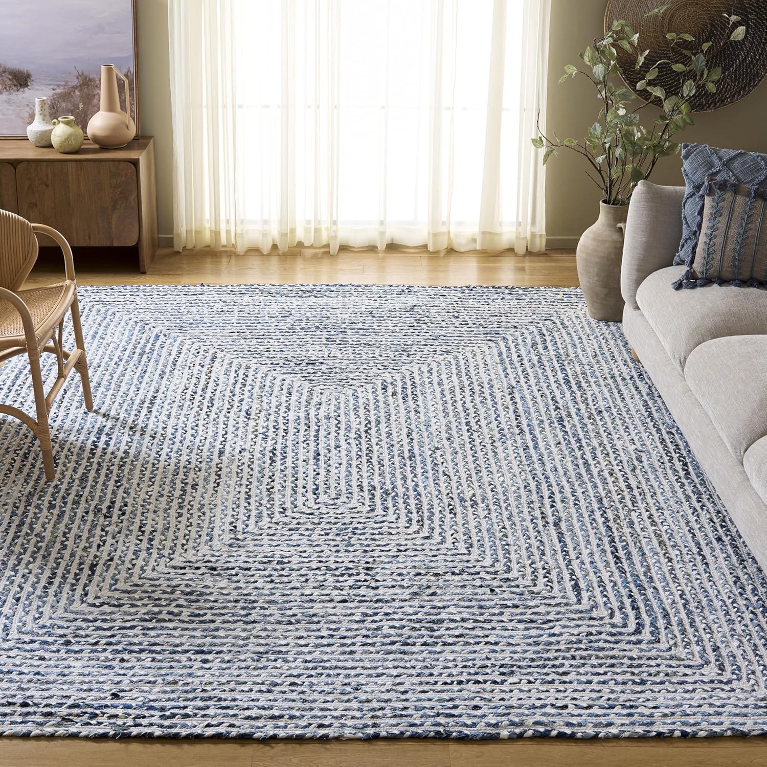 image:imageSAFAVIEH Area Rug 8x10 Braided Collection Large Blue amp Ivory Handmade Cotton Ideal for Living Room Bedroom Office Dining Space BRD260MBlueIvory