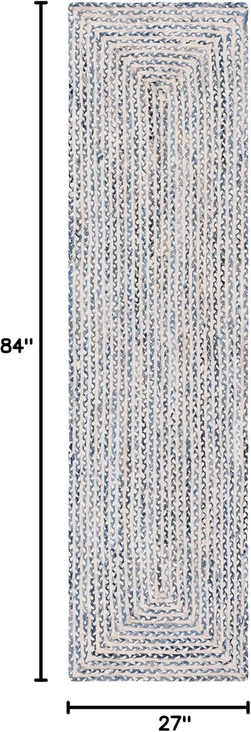 image:imageSAFAVIEH Area Rug 8x10 Braided Collection Large Blue amp Ivory Handmade Cotton Ideal for Living Room Bedroom Office Dining Space BRD260MBlueIvory