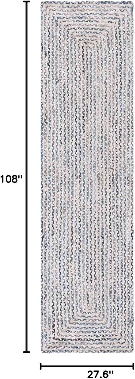 image:imageSAFAVIEH Area Rug 8x10 Braided Collection Large Blue amp Ivory Handmade Cotton Ideal for Living Room Bedroom Office Dining Space BRD260MBlueIvory