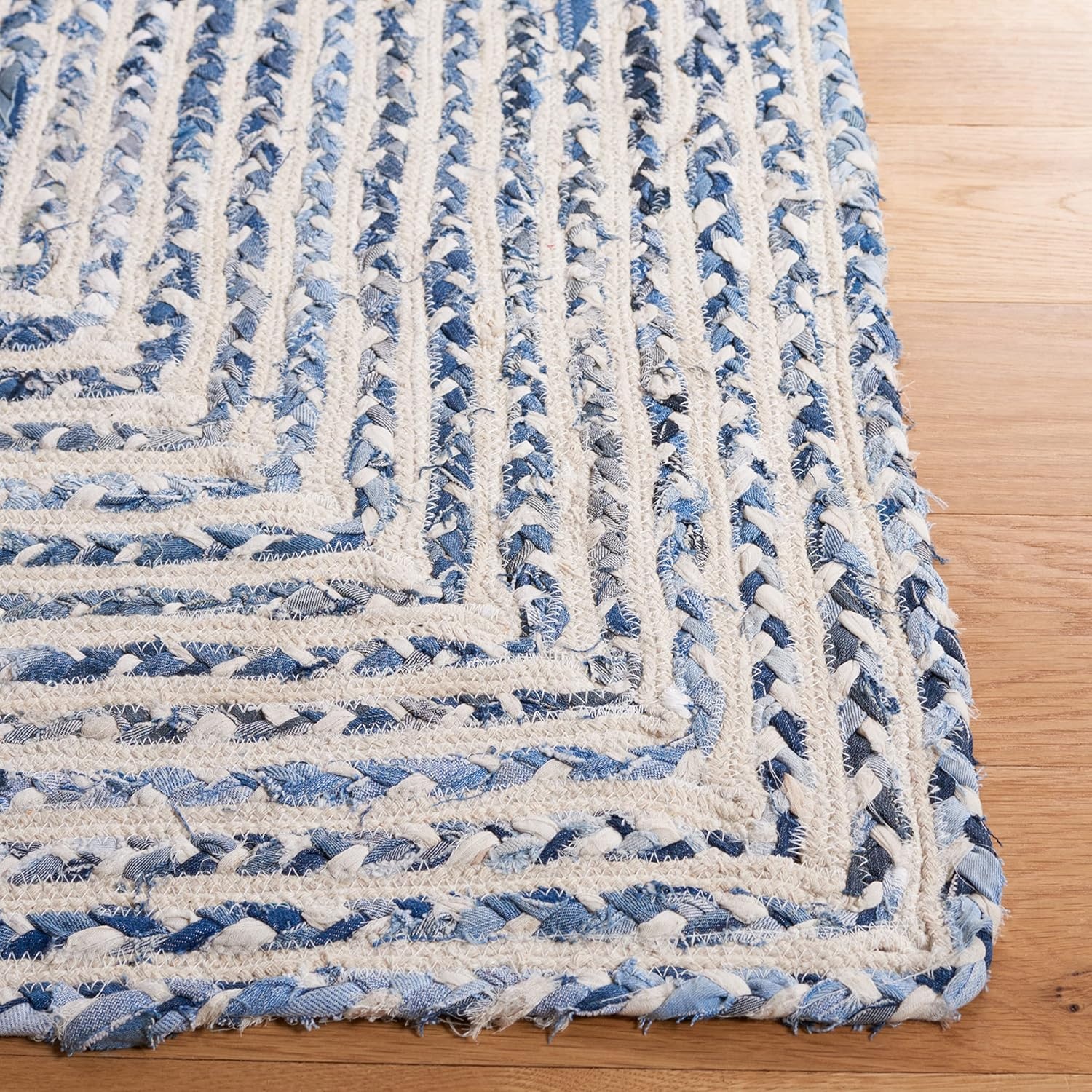 image:imageSAFAVIEH Area Rug 8x10 Braided Collection Large Blue amp Ivory Handmade Cotton Ideal for Living Room Bedroom Office Dining Space BRD260MBlueIvory